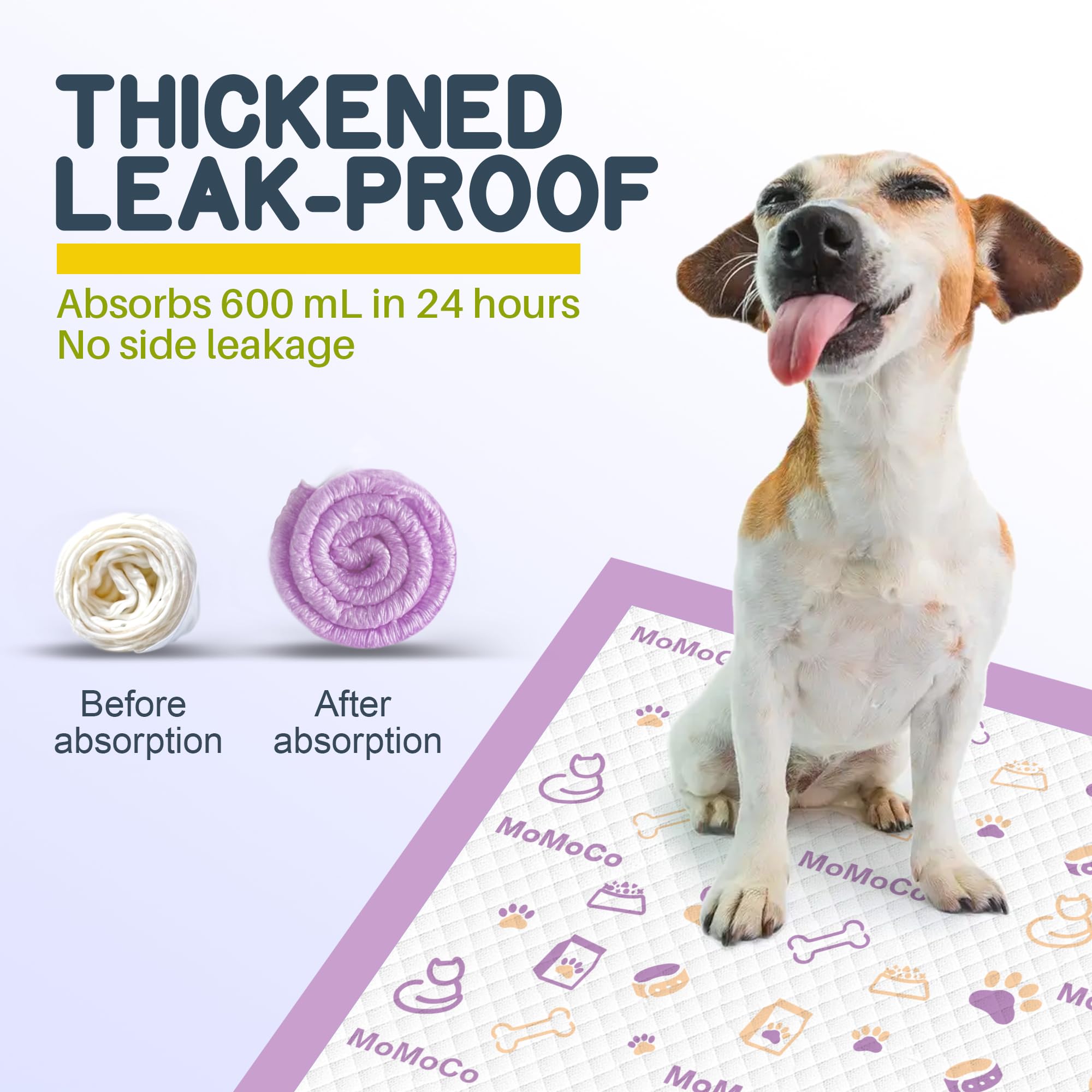 Momoco Puppy Pads 22''X22''-30 Count | Dog Pee Training Pads 6-Layer Super Absorbent & Leak-Proof,Disposable Pet Potty Pads For