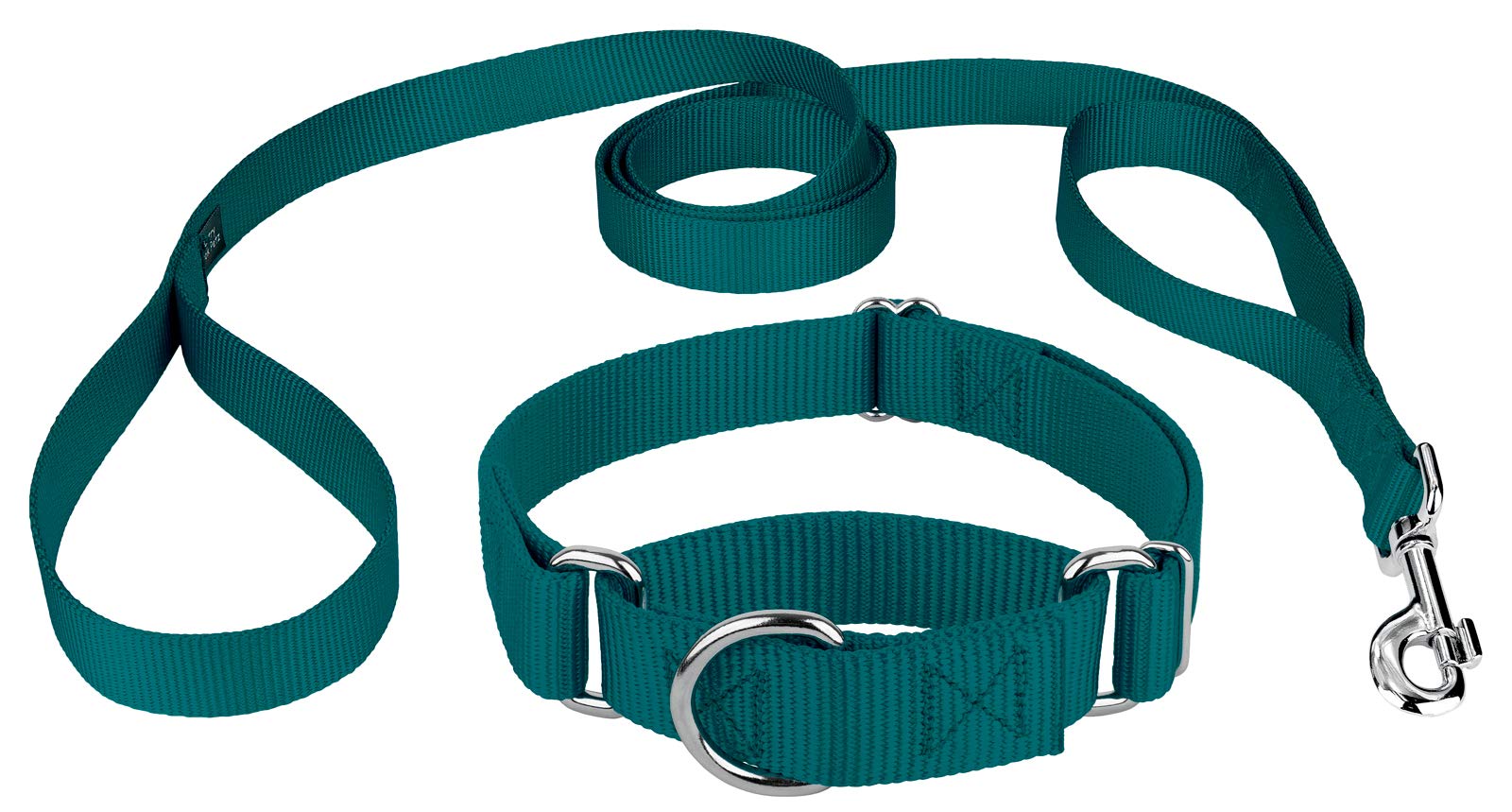 Country Brook Petz - Teal Martingale Heavyduty Nylon Dog Collar And Double Handle Leash (3/4 Inch, Small)