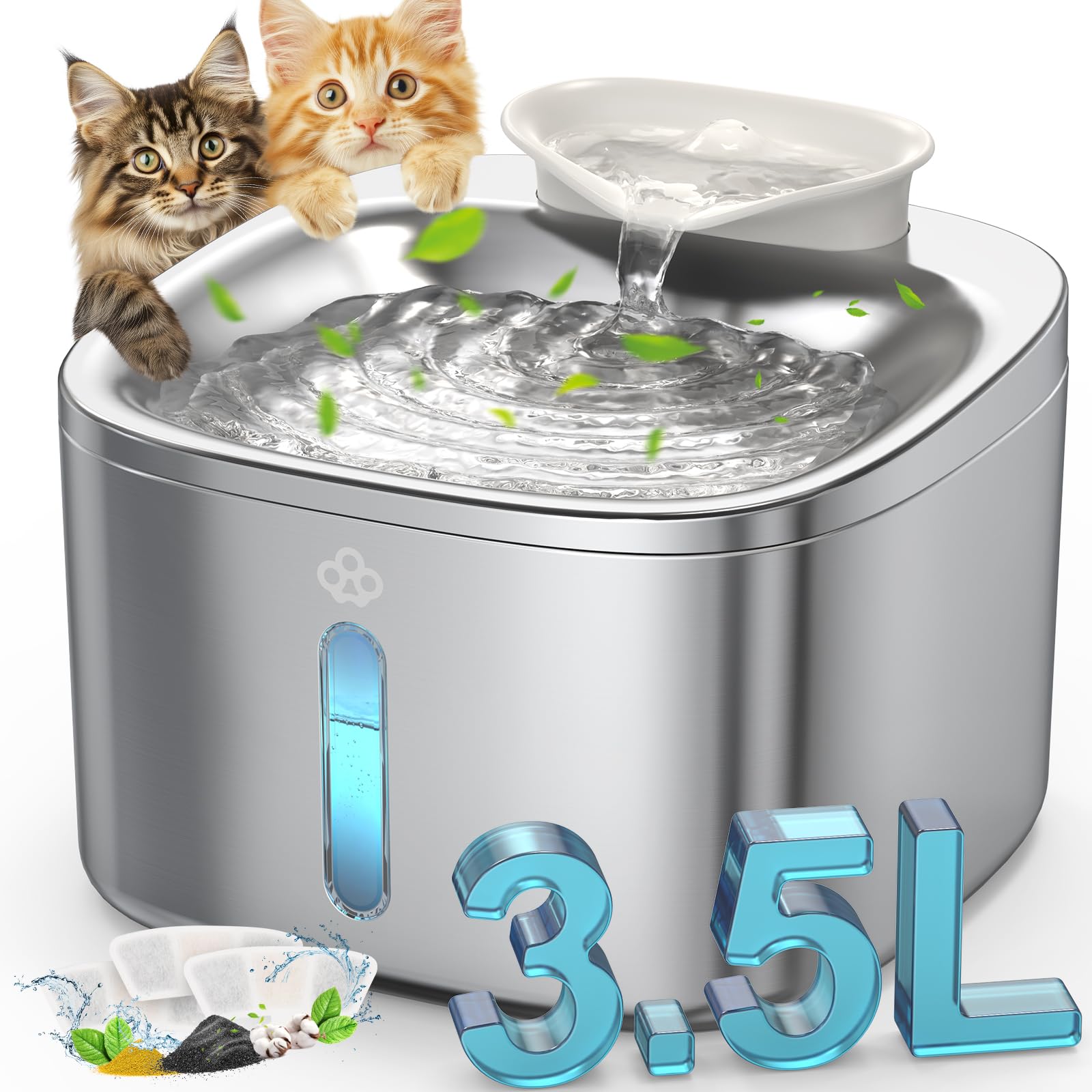 Oneisall Stainless Steel Cat Water Fountain, 3.5L/118Fl Oz Automatic Pet Drinking Fountains For Cats Indoor, Quiet Running Cat W