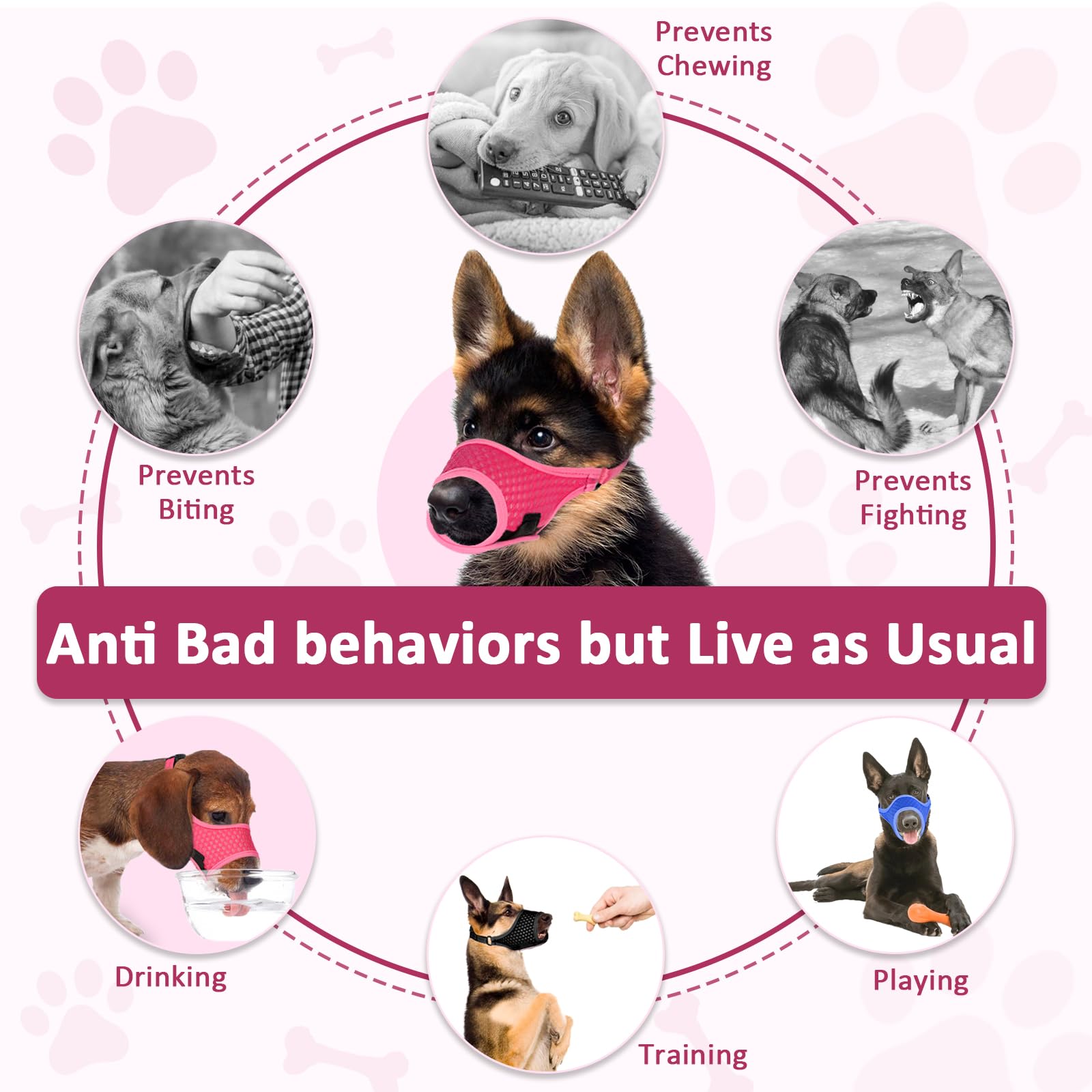 LUCKYPAW Soft Muzzle for Medium Large Sized Dogs Beagle Labrador German Shepherd, Dog Muzzle to Prevent Biting Chewing, Adjustab