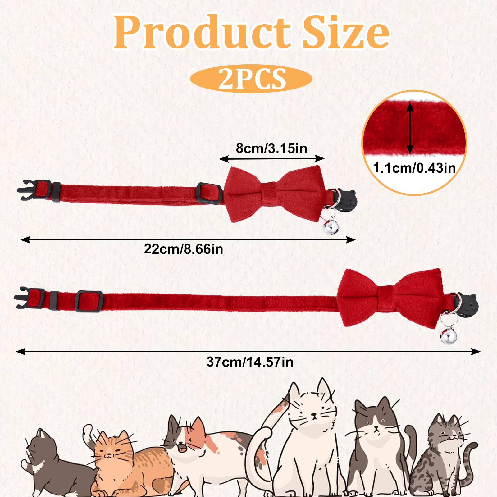 Cat Collars Breakaway With Cute Bow Bell Cat Collars Kitten Small Puppy Safety Bow Tie Basic Color Velvet Kitten Collar Gentleme