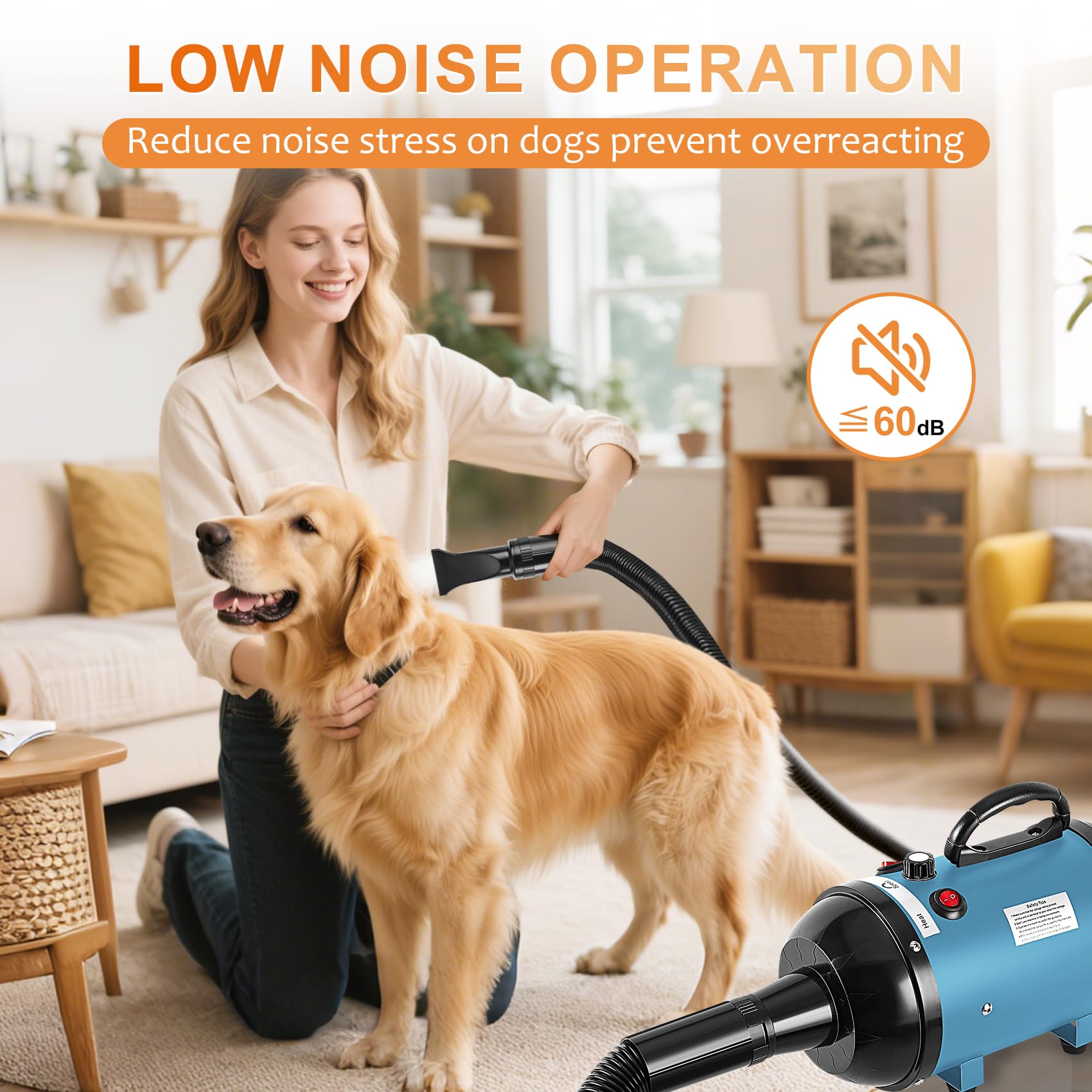 Nestroad Dog Dryer High Velocity Dog Hair Dryer,4.3Hp/3200W Dog Blower Grooming Force Dryer With Stepless Adjustable Speed,Professional Pet Hair Drying With 4 Different Nozzles For Dogs Pets,Blue