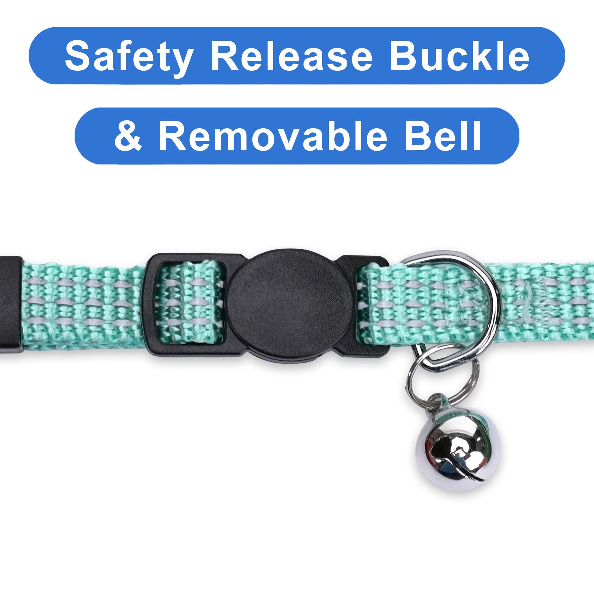 Pawtitas Reflective Cat Collar with Safety Buckle and Removable Bell Cat Collar Kitten Collar Teal Cat Collar