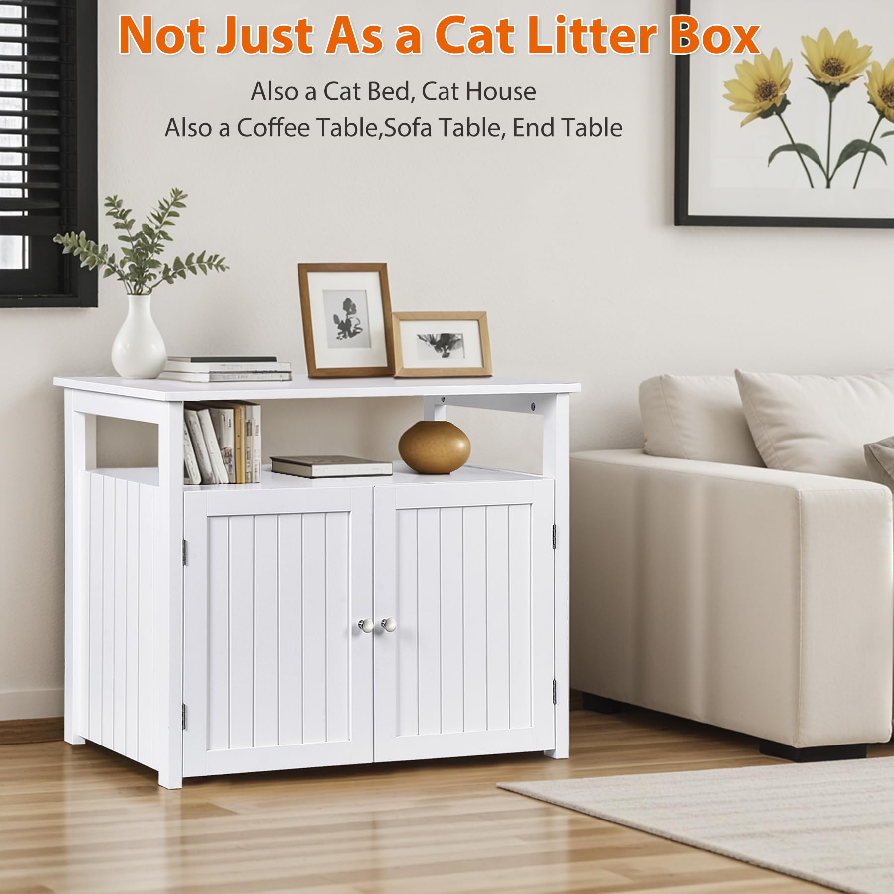 Cat Litter Box Enclosure With Storage Shelf Hidden Litter Box Furniture Indoor Cat Washroom Wooden Cat House Table Nightstand