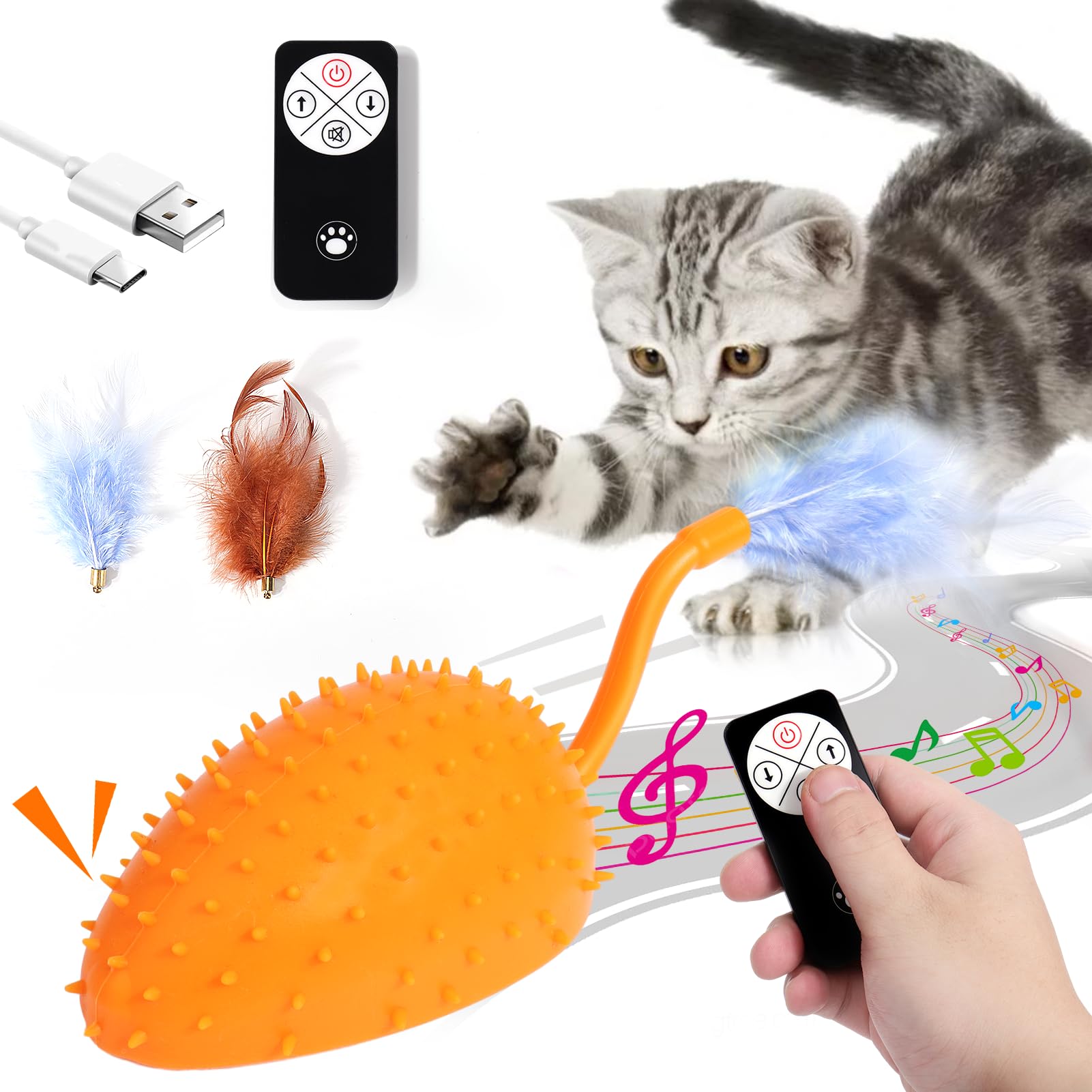 Mity Rain Cat Interactive Toys For Indoor Cats, Remote Control Toy With Feather Tails, Cat Automatic Toy For Cats Exercise Catch