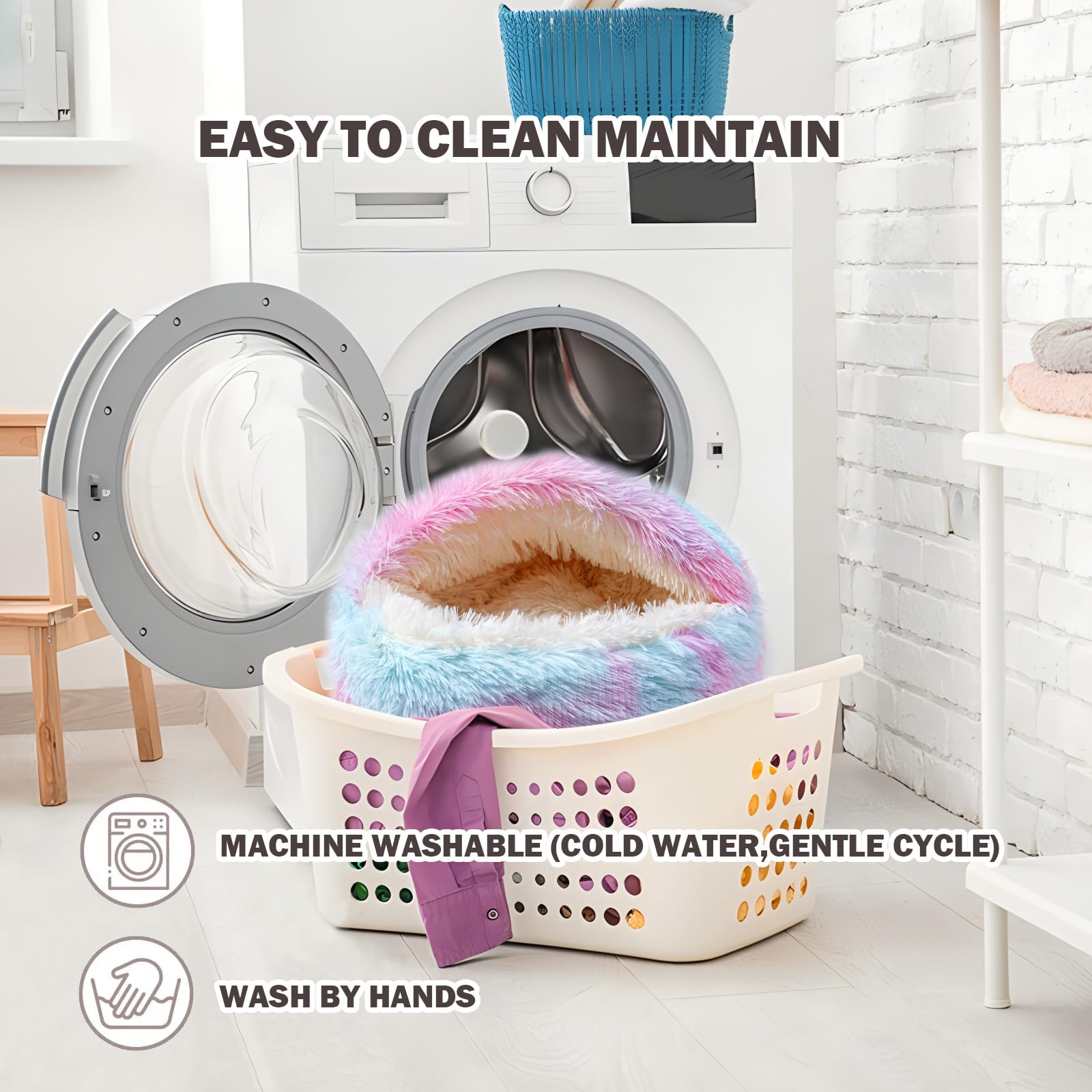 Cat Bed For Indoor Cats, Calming Cozy Cave With Self-Warming Plush, Entire Bed Machine Washable & Anti-Slip Base, Breathable Pet