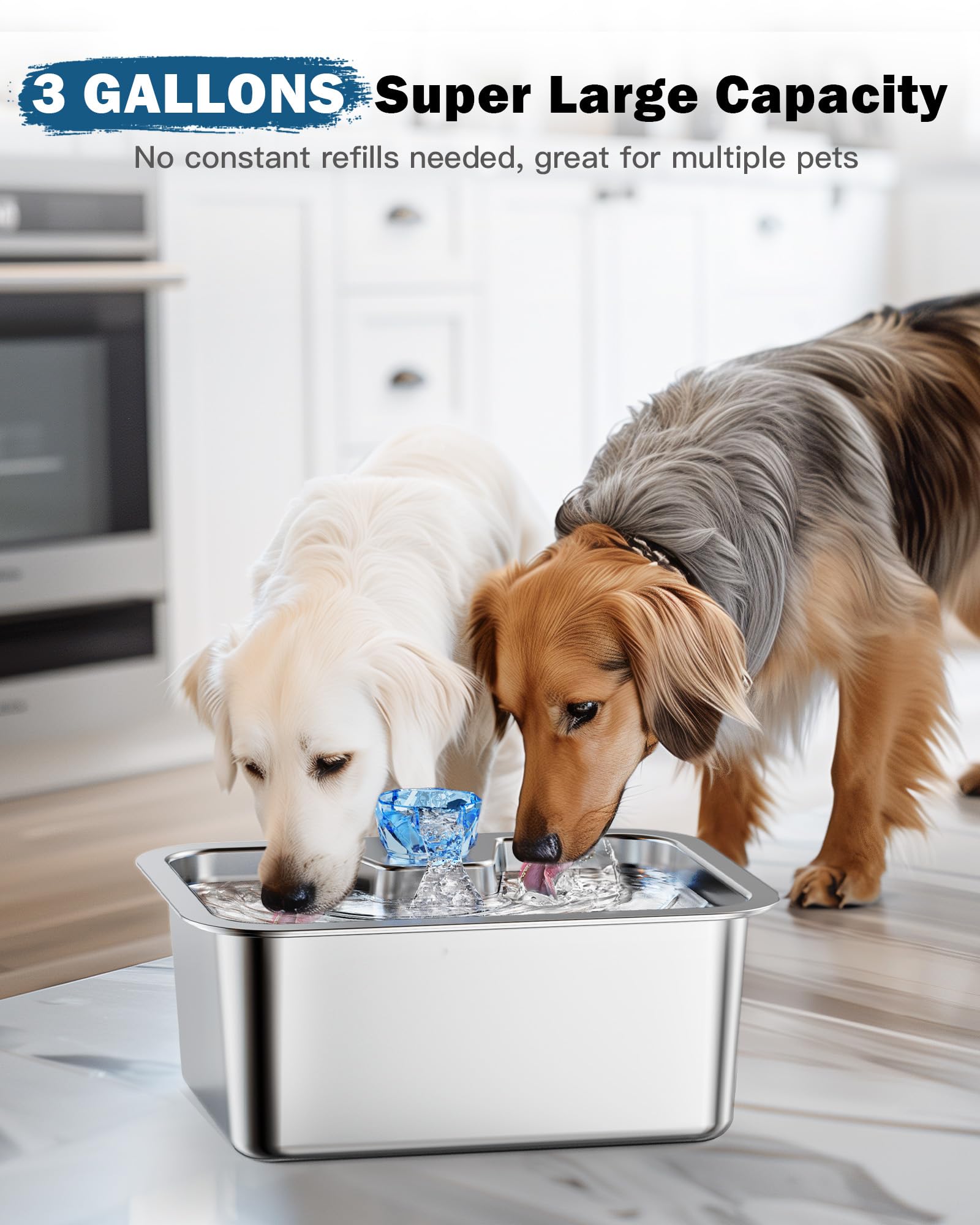 PETNF Dog Water Fountain for Large Dogs, 11L/3Gallon Stainless Steel Large Dog Fountain Water Bowl, Automatic Pet Water Bowl Dis