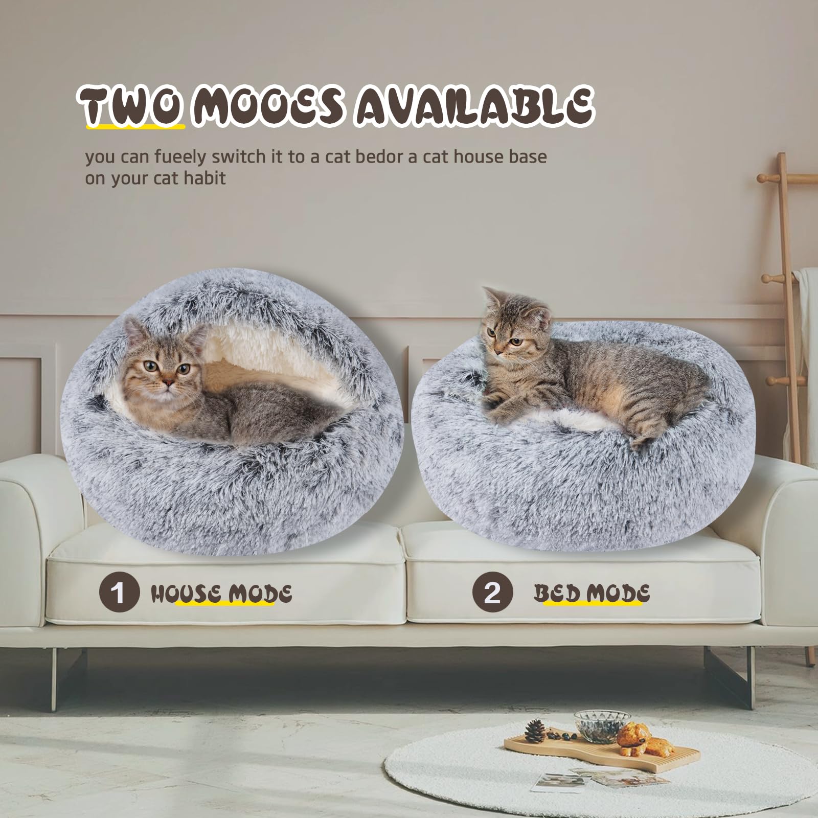 Beleewilwon Cat Bed For Indoor Cats, Calming Cozy Cave With Self-Warming Plush, Entire Bed Machine Washable & Anti-Slip Base, Br