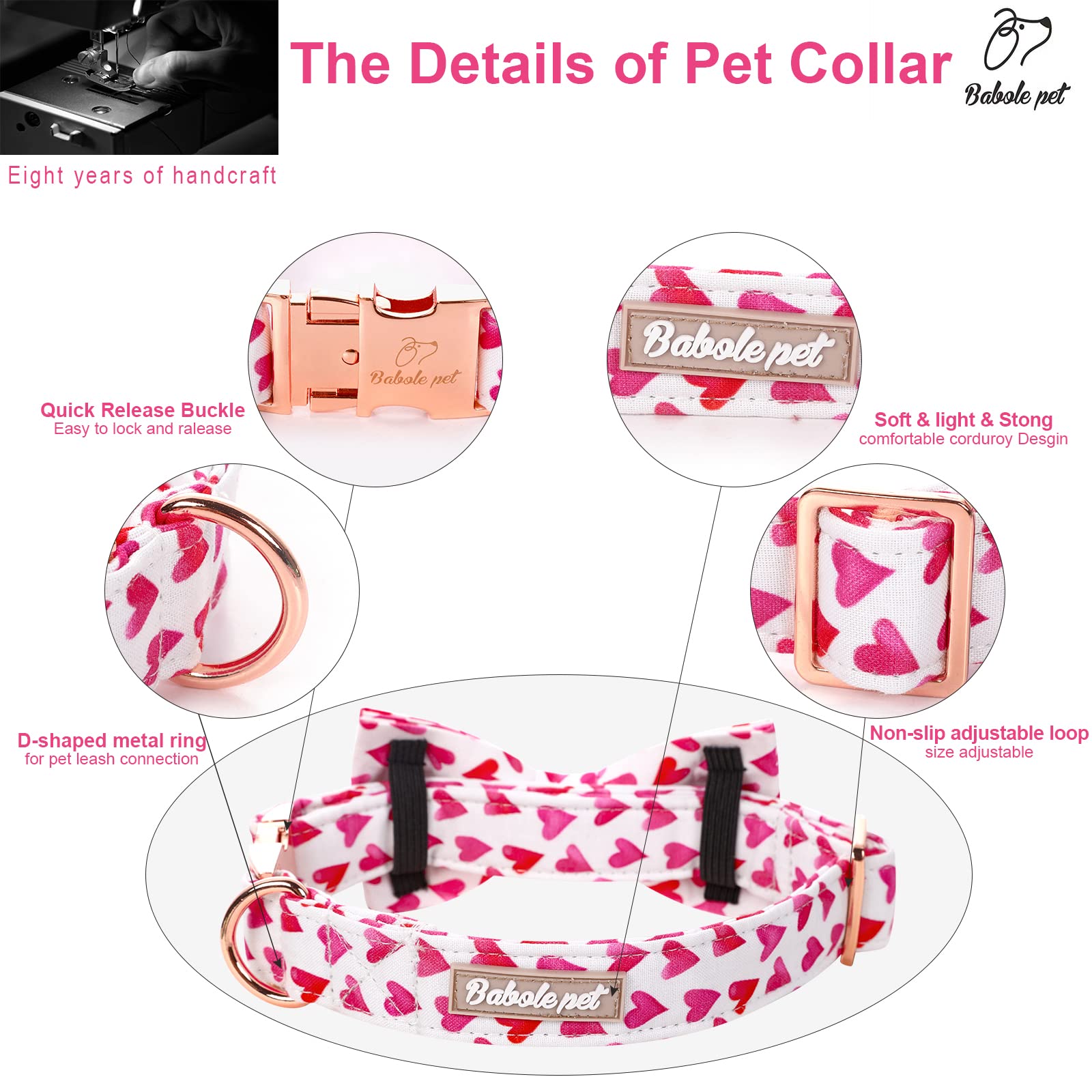 Babole Pet Valentine'S Day Dog Collar With Bow Tie, White Red Love Male Dog Collar With Safety Metal Buckle Adjustable Puppy Collars For Small Medium Large Boy & Girl Dog,L-Neck 16'-24'
