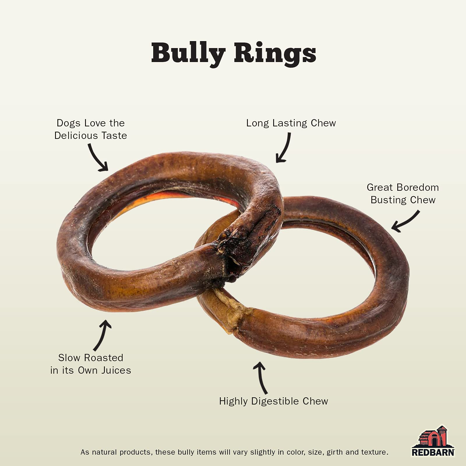 Redbarn All-Natural 4 Bully Stick Rings for Dogs - Premium Grain-Free & Rawhide-Free Single Ingredient Long Lasting Low Odor Den
