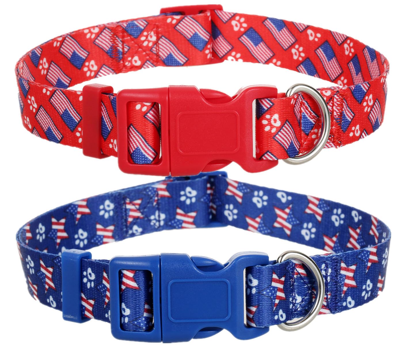 American Flag Medium Dog Collar 2Pack, Quick Release Red White And Blue Patriotic Dog Collar