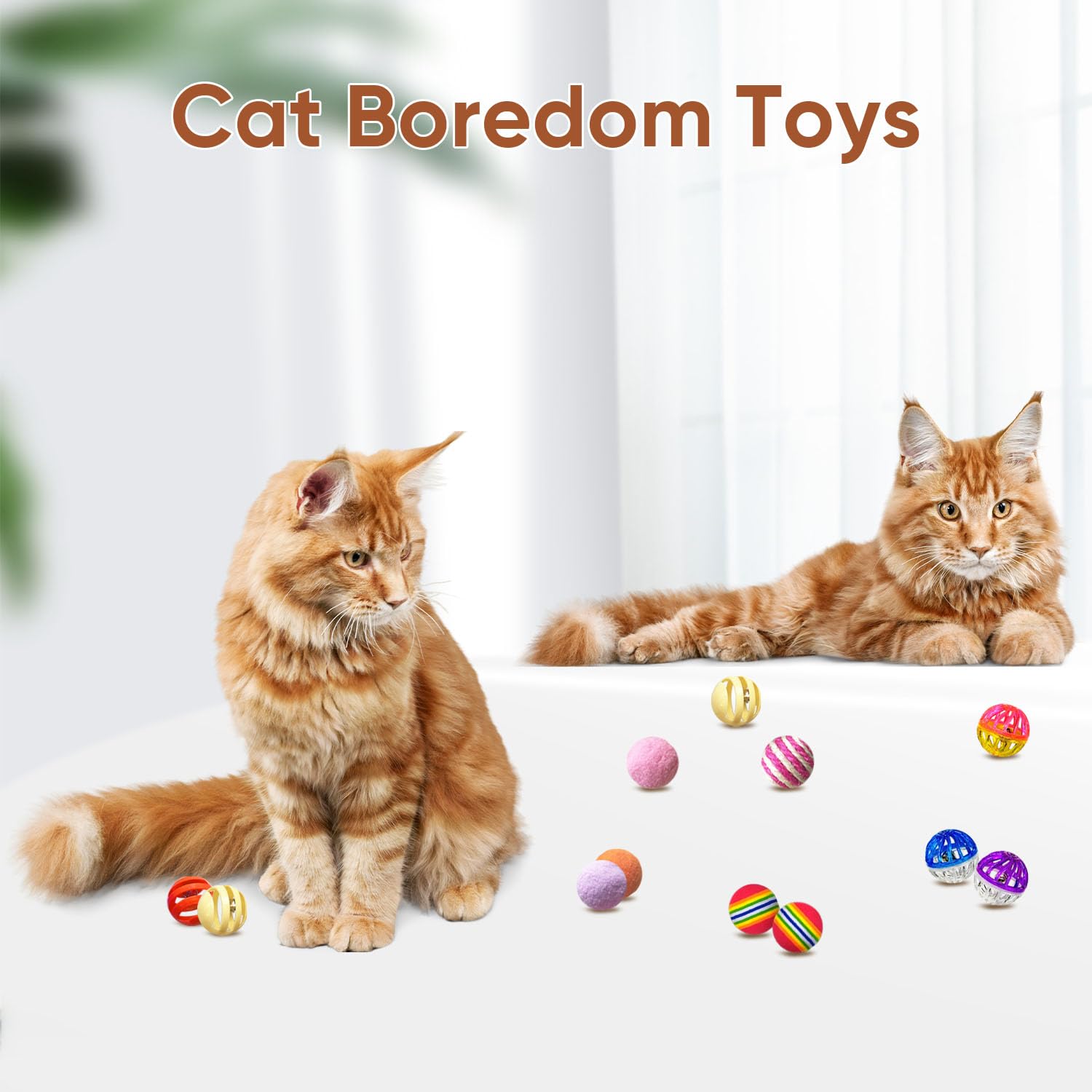 YULOYI Cat Toys for Indoor Cats, Cat Toys Balls, 20 Packs Interactive Cat Toy Set with Colorful Bell, Jingle Bell, Rainbow, Pomp