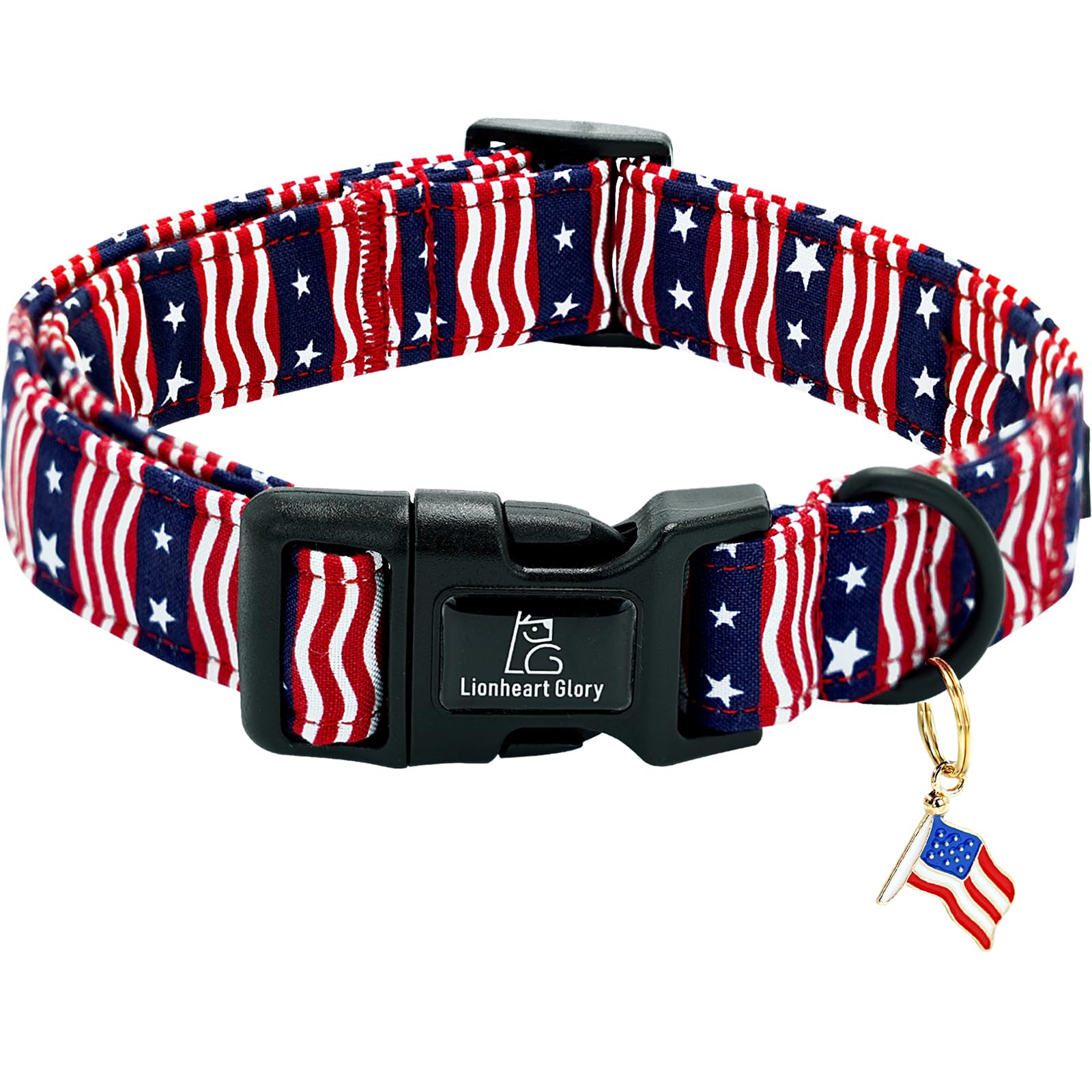 Lionheart Glory American Flag Dog Collar-4 Of July Patriotic Independence Day Dog Collar Heavy Duty Adjustable Dog Collars For S