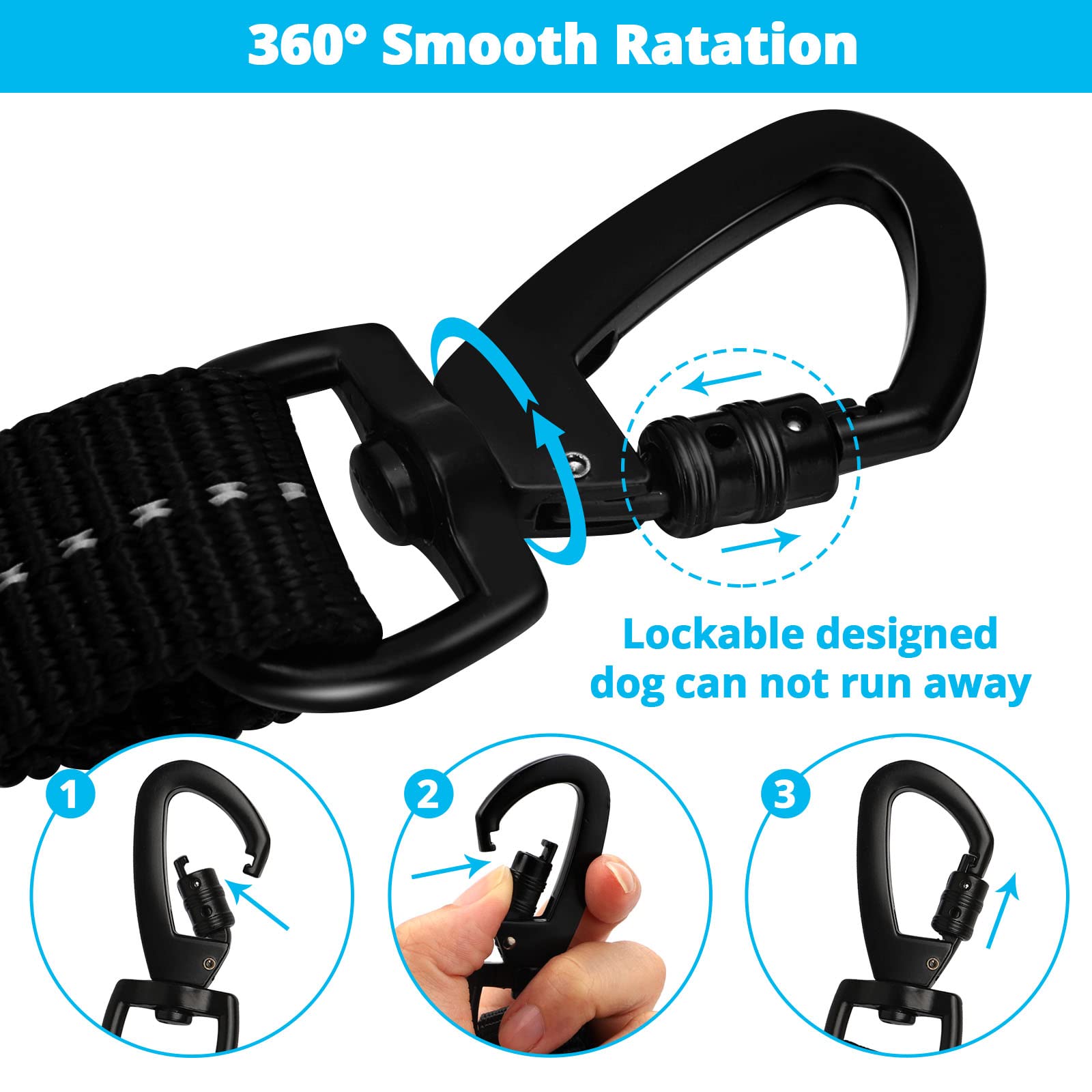Rope Dog Leash 4 Ft: Heavy Duty Leashes With Swivel Lockable Hook Reflective Threads Bungee And Padded Handle - Dog Lead For Large Small Medium Dogs Outside Walking Hiking Blue
