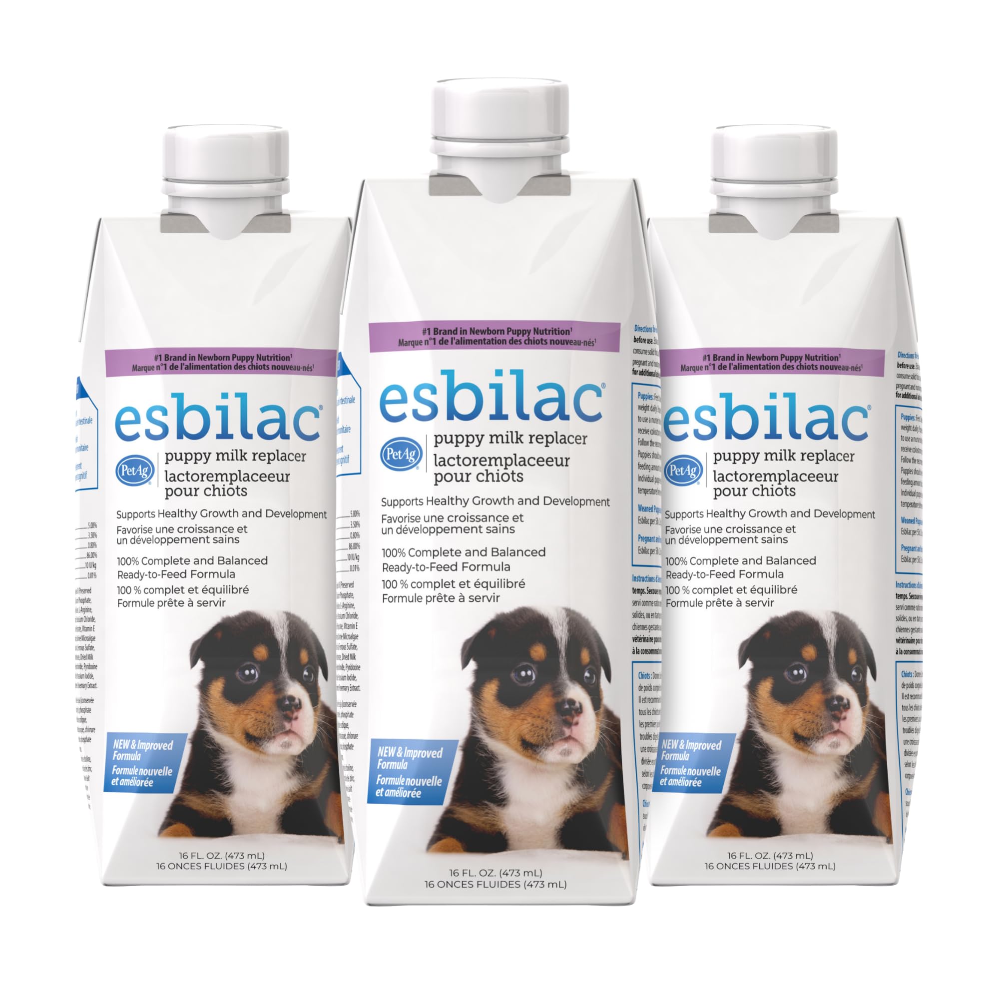 PetAg Esbilac Puppy Milk Replacer Liquid - 16 oz, Pack of 3 - Resealable, Ready-to-Feed Formula with Vitamins for Newborn Puppie