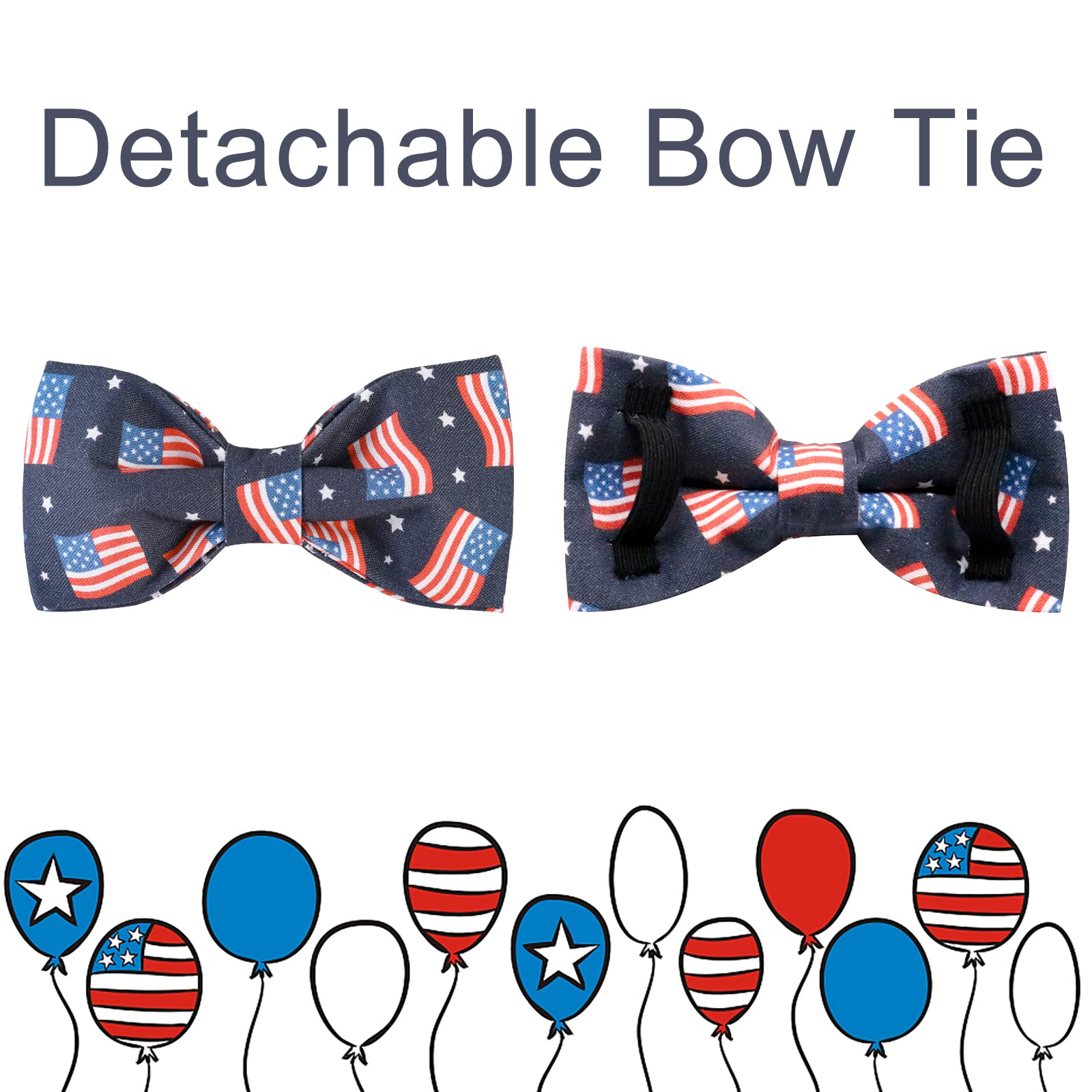 Up Urara Pup American Flag Dog Collar With Bow Tie, 4Th Of July Comfortable Cotton Cute Dog Collar With Metal Buckle, Patriotic