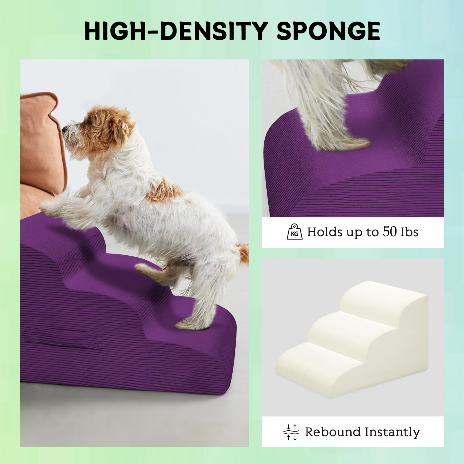 Mesa Lemon Dog Steps for Small Dogs, 4-Step Dog Ramp and Stairs for High Beds and Sofa, Non-Slip Pet Stairs Removable and Easy t