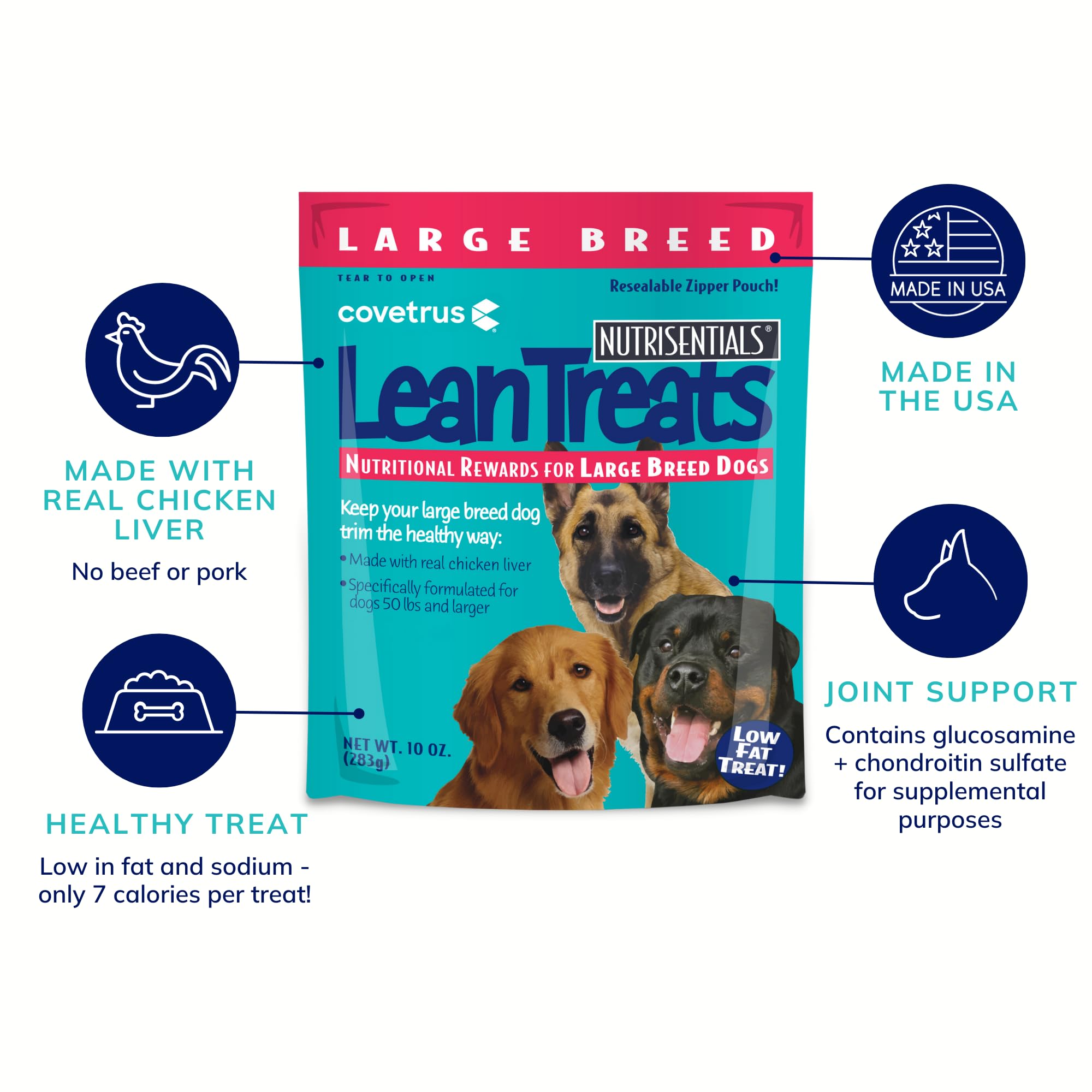 Covetrus Nutrisential Lean Treats for Large Dogs - Soft Dog Treats for Large Dogs - Nutritional Low Fat Bite Size K9 Treats - Ch