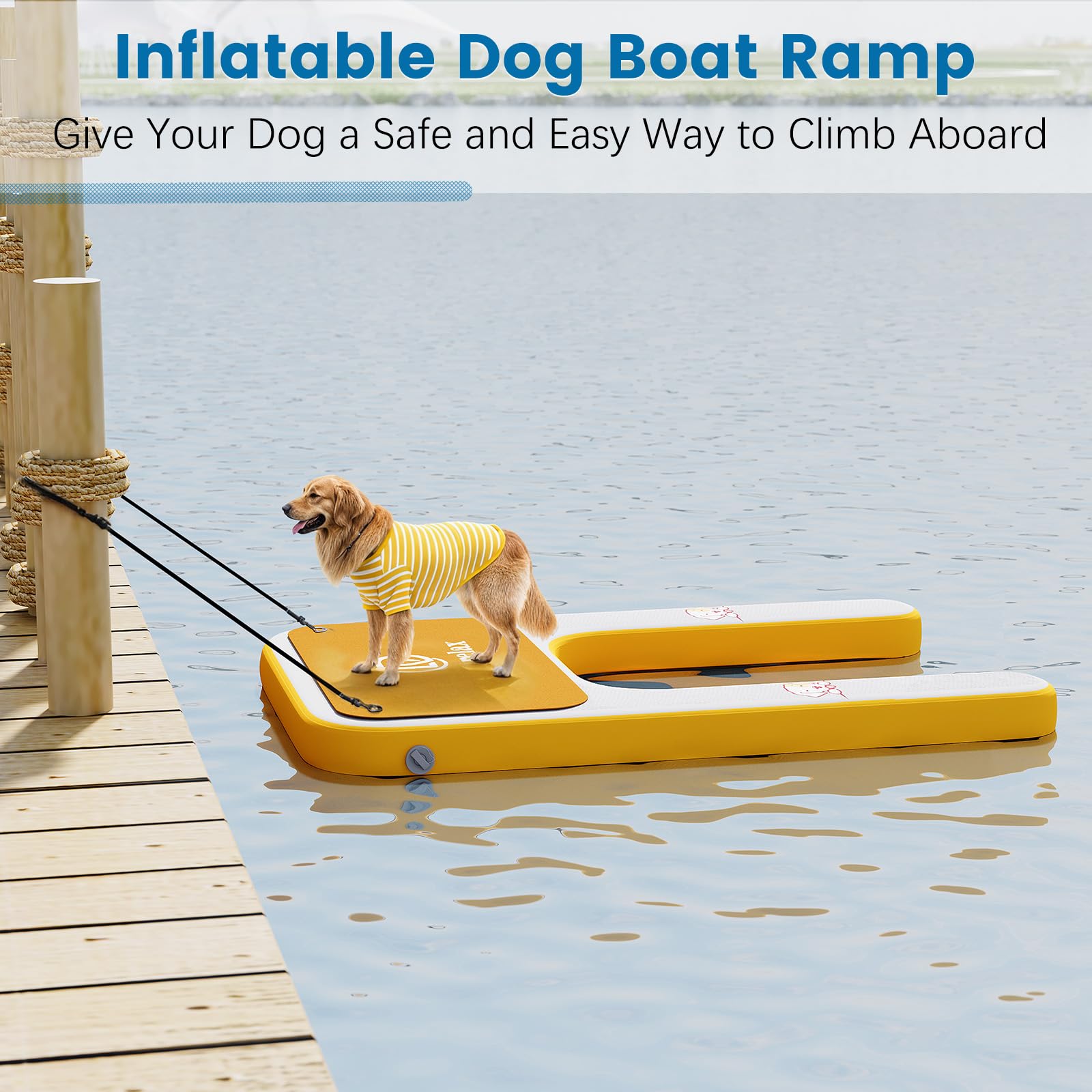 Danrelax Inflatable Dog Boat Ramp, 47' L X 32' W X 6' H Perfect For Mid-Sized Pets Up To 220 Lbs, Boat Water Ladder With Claw