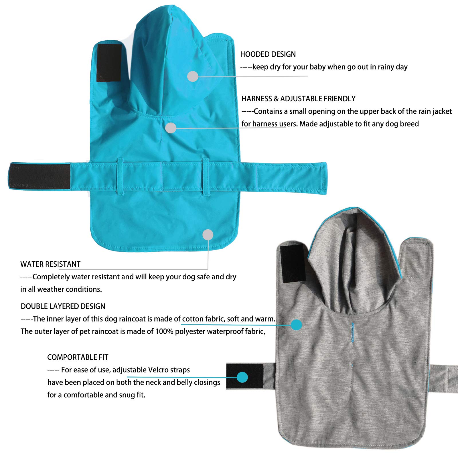 Leerking Dog Raincoat Hooded Leash Hole 10 Sizes, Waterproof Double Layer Dog Rain Coat Jacket With Cotton Lining For Small Medium And Large Dog,Blue,Xxl