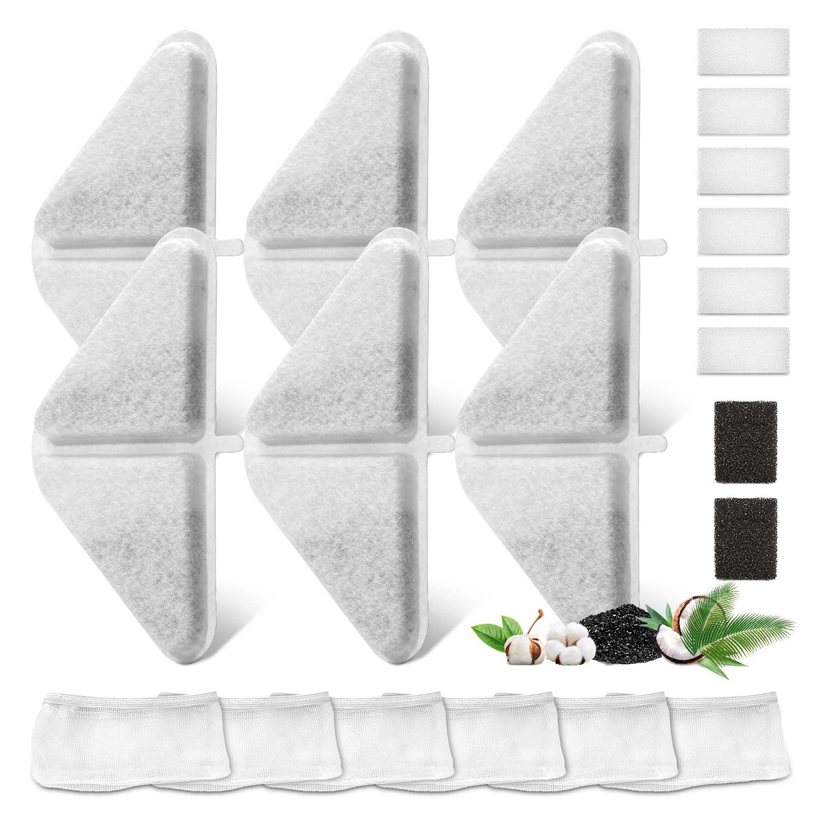 6 Sets of Replacement Filters for 230oz/7L Dog Water Fountain, GISOFIK Cat Water Fountain Filters, 5 Layers Filtration System Pe