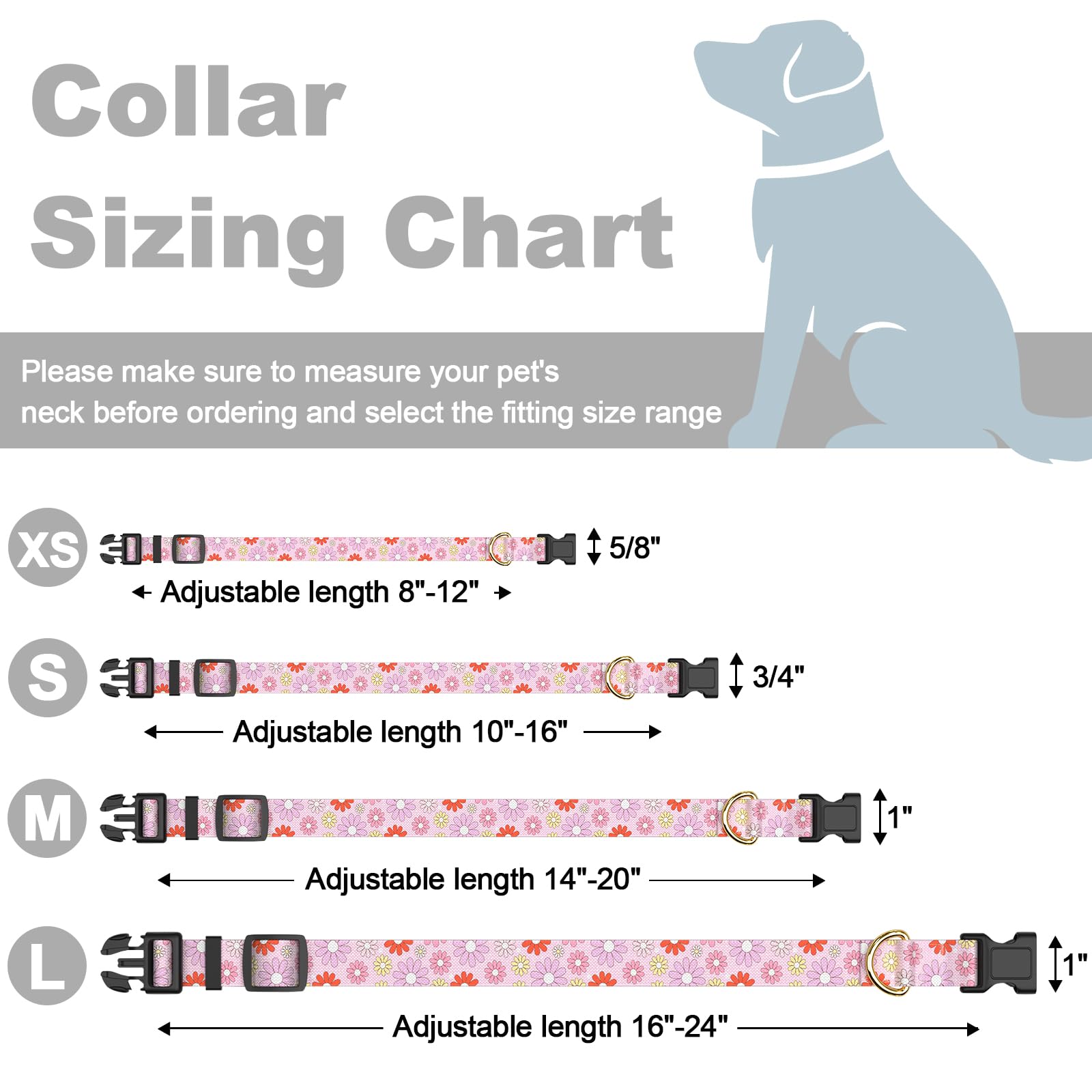 Rnivvi Dog Collar For Medium Dogs, Cute Heavy Duty Adjustable Puppy Collar With Quick Release Buckle For Girl & Female, Pet Acce