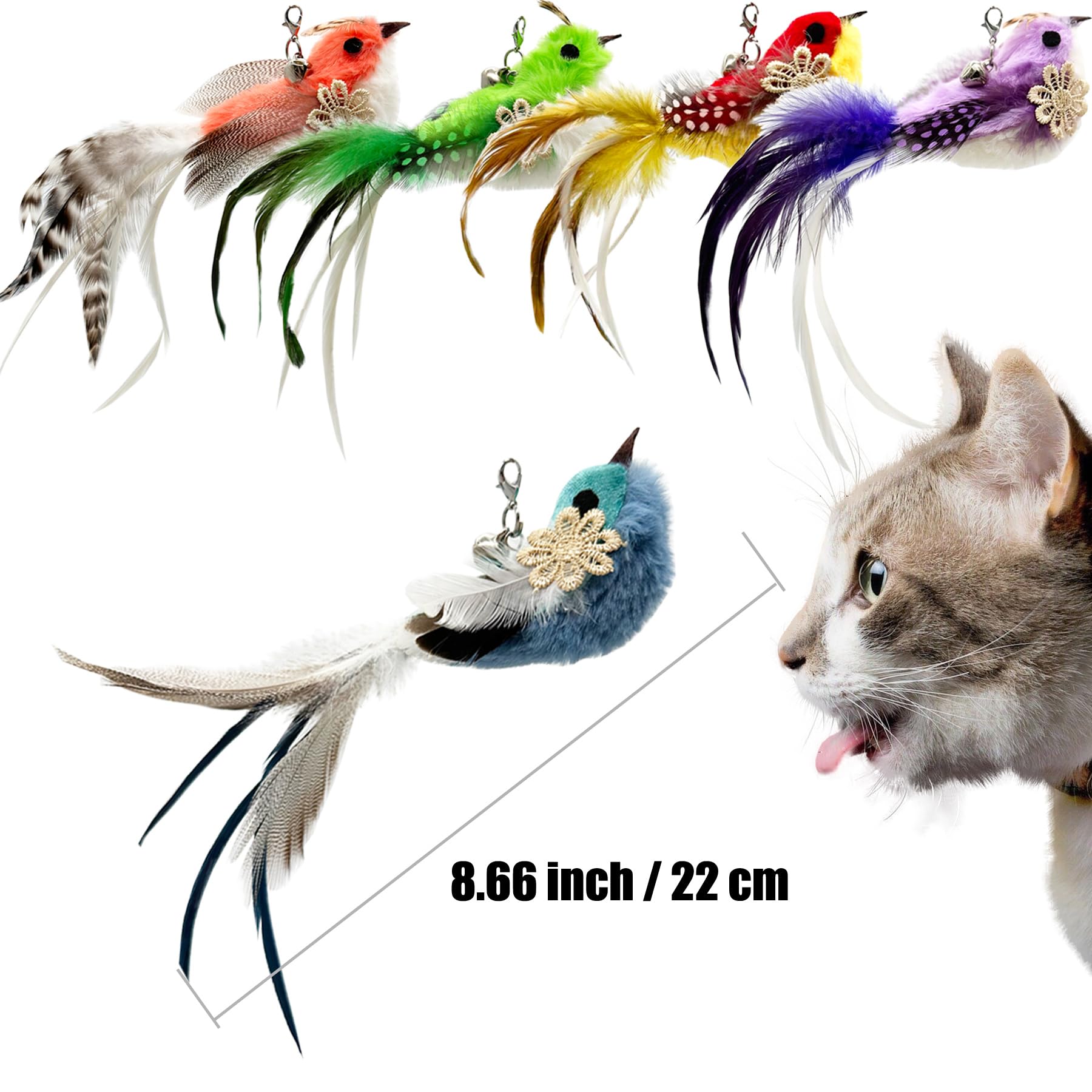 Cateneed Cat Wand Toy, 6 Pieces Interactive Cat Wand Bird Feather Toys For Indoor Cats Play Exercise