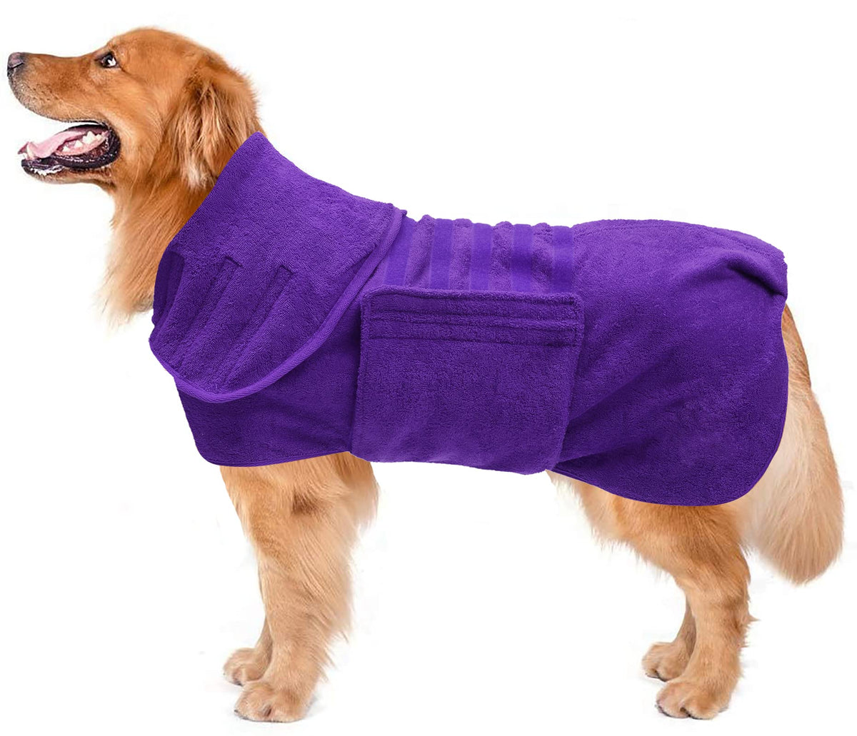 Dog Drying Coat Dressing Gown Towel Robe Pet Microfibre Super Absorbent Anxiety Relief Designed Puppy Fit For Xs Small Medium Large Dogs - Purple - S