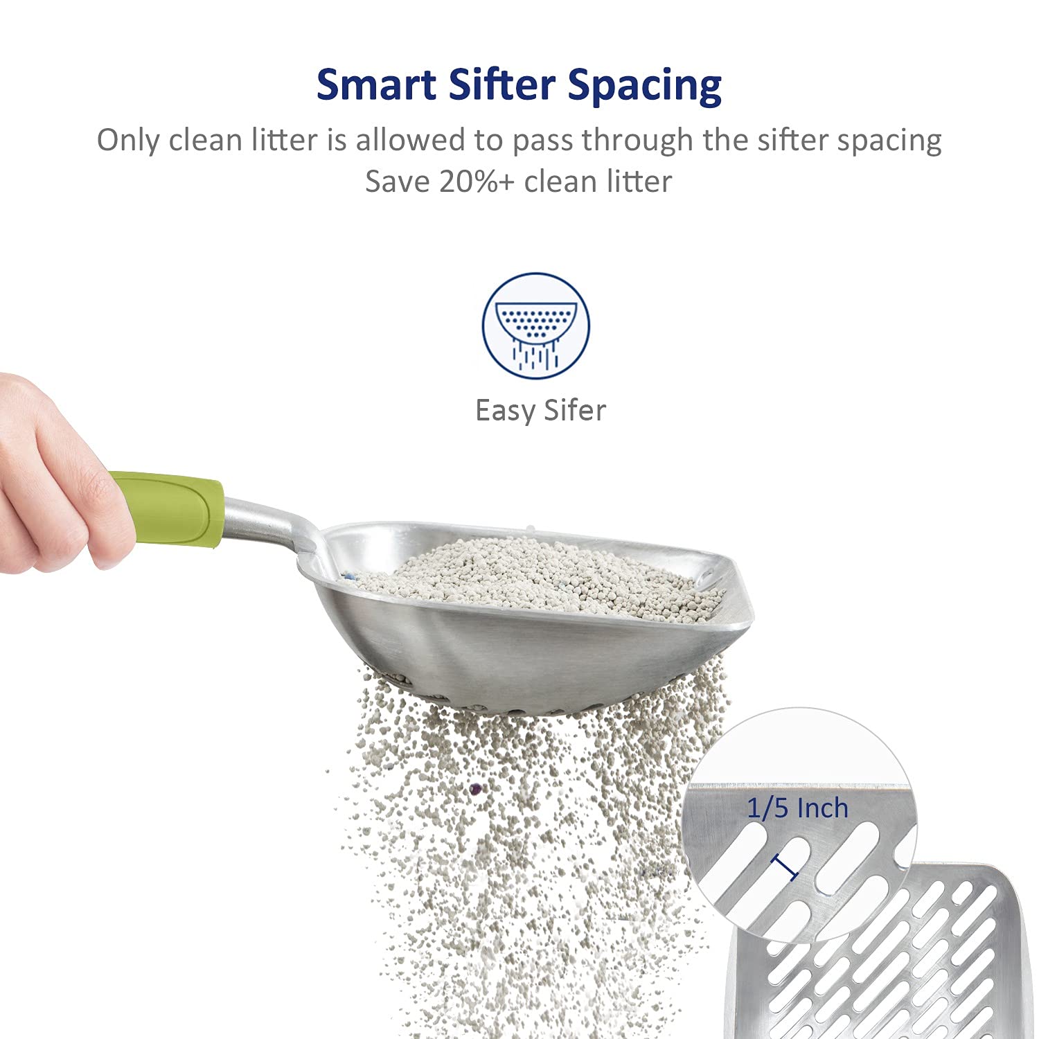 Wepet Cat Litter Scoop, Aluminum Alloy Sifter, Kitty Metal Scooper, Deep Shovel, Long Handle, Poop Sifting, Kitten Pooper Lifter, For Litter Box, Irregularly Aluminum With Turkish Blue Handle