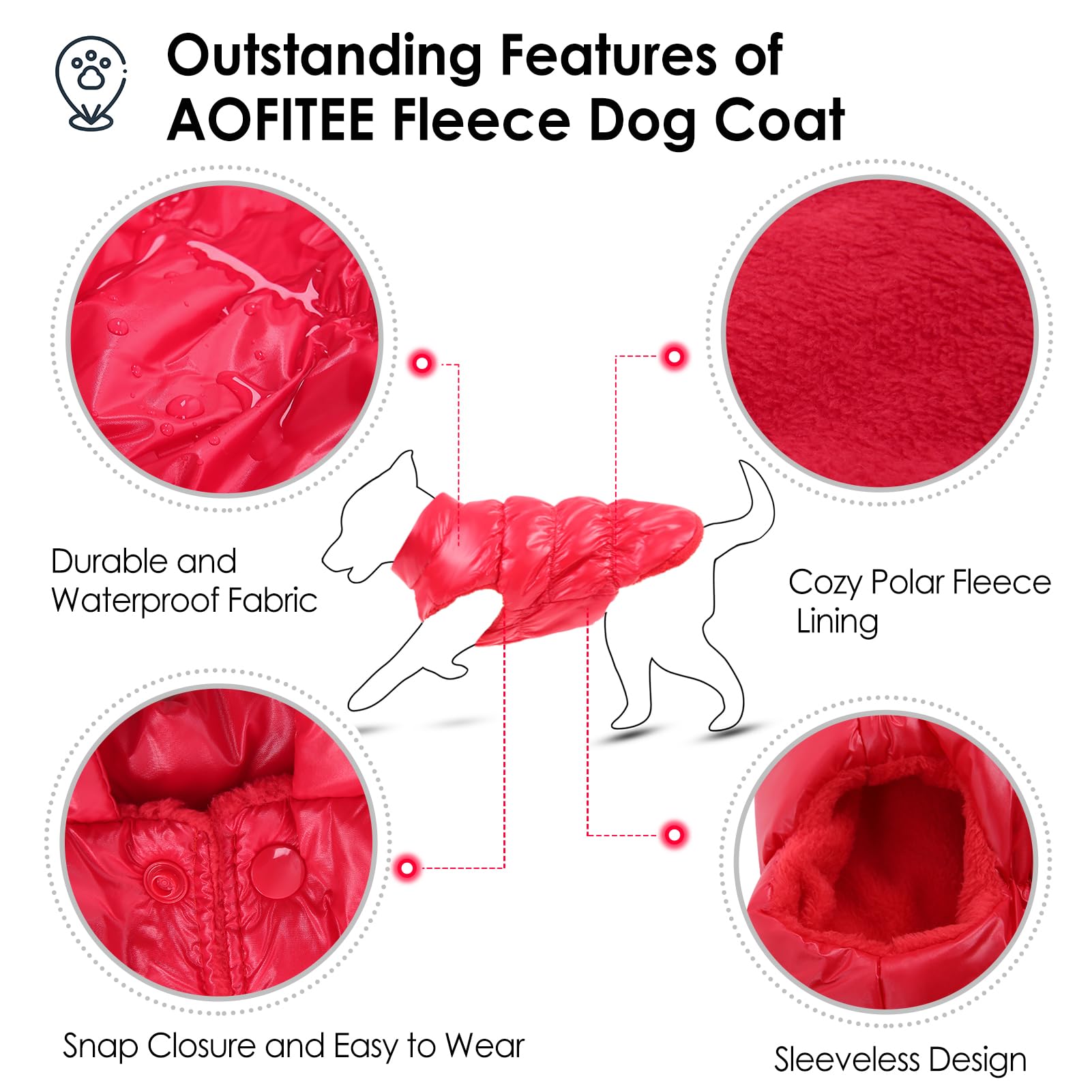 AOFITEE Waterproof Coat, Winter Jacket for Small Dogs, Fleece Snowsuit, Warm Puffer Jacket, Cozy Pet Winter Vest, Cold Weather C