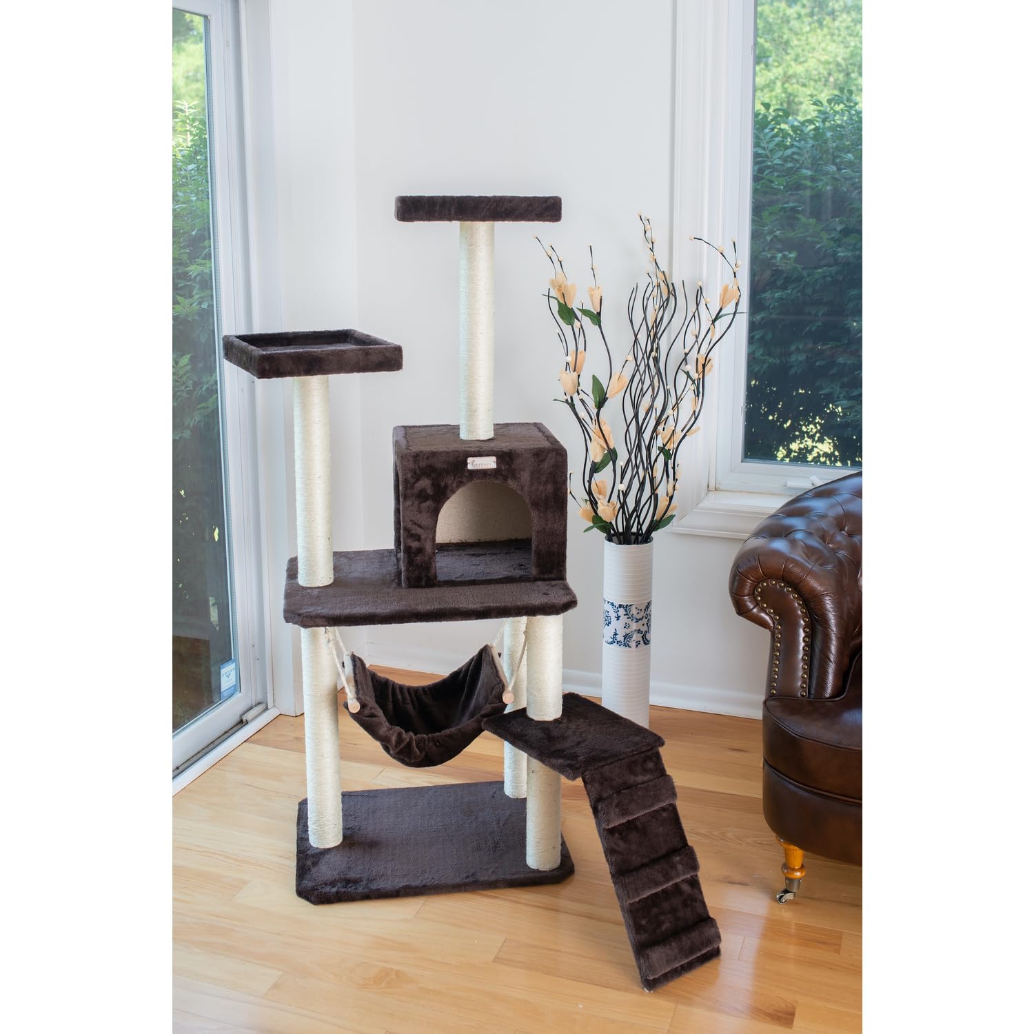 GleePet GP78570923 Cat Tree with Ramp, 57-Inch, Coffee Brown