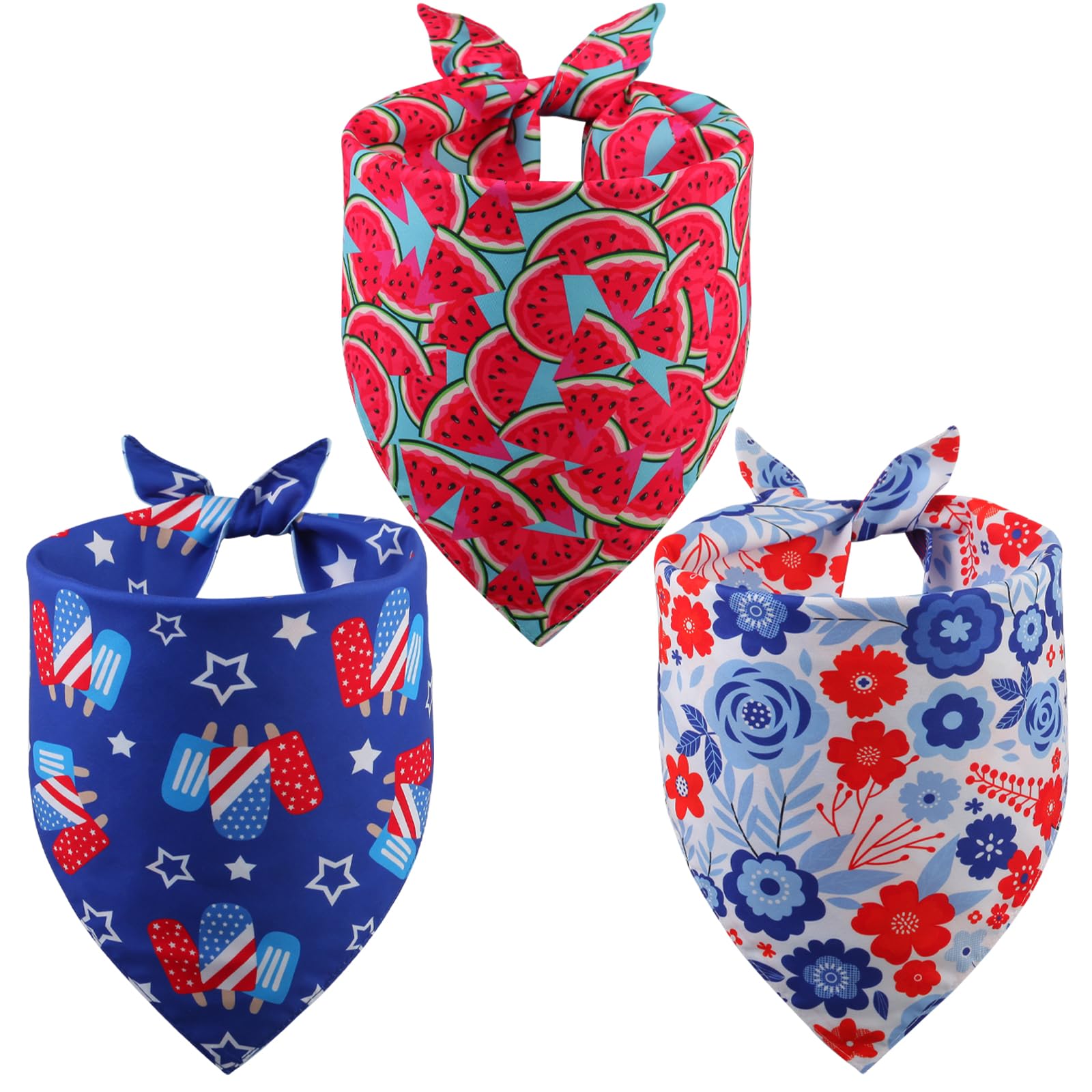 Ququle 4Th Of July Dog Bandanas Summer Xlarge 3Pcs, 6 Pattern American Flag Patriotic Scarf For Boy And Girl, Triangle Reversibl