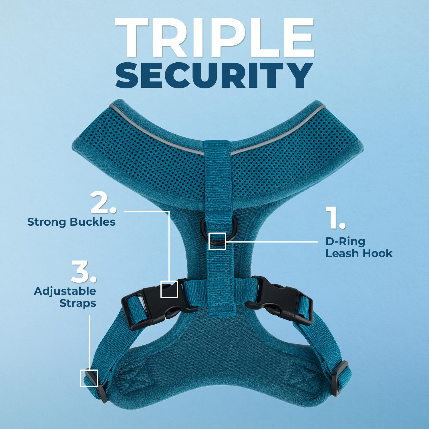 Voyager Aerolite No Pull Mesh Dog Harness With Lightweight, Soft, Breathable, Reflective Stitching, And Adjustable Straps For Walking, Running, Training, Heavy Duty And Durable - Turquoise, Xl