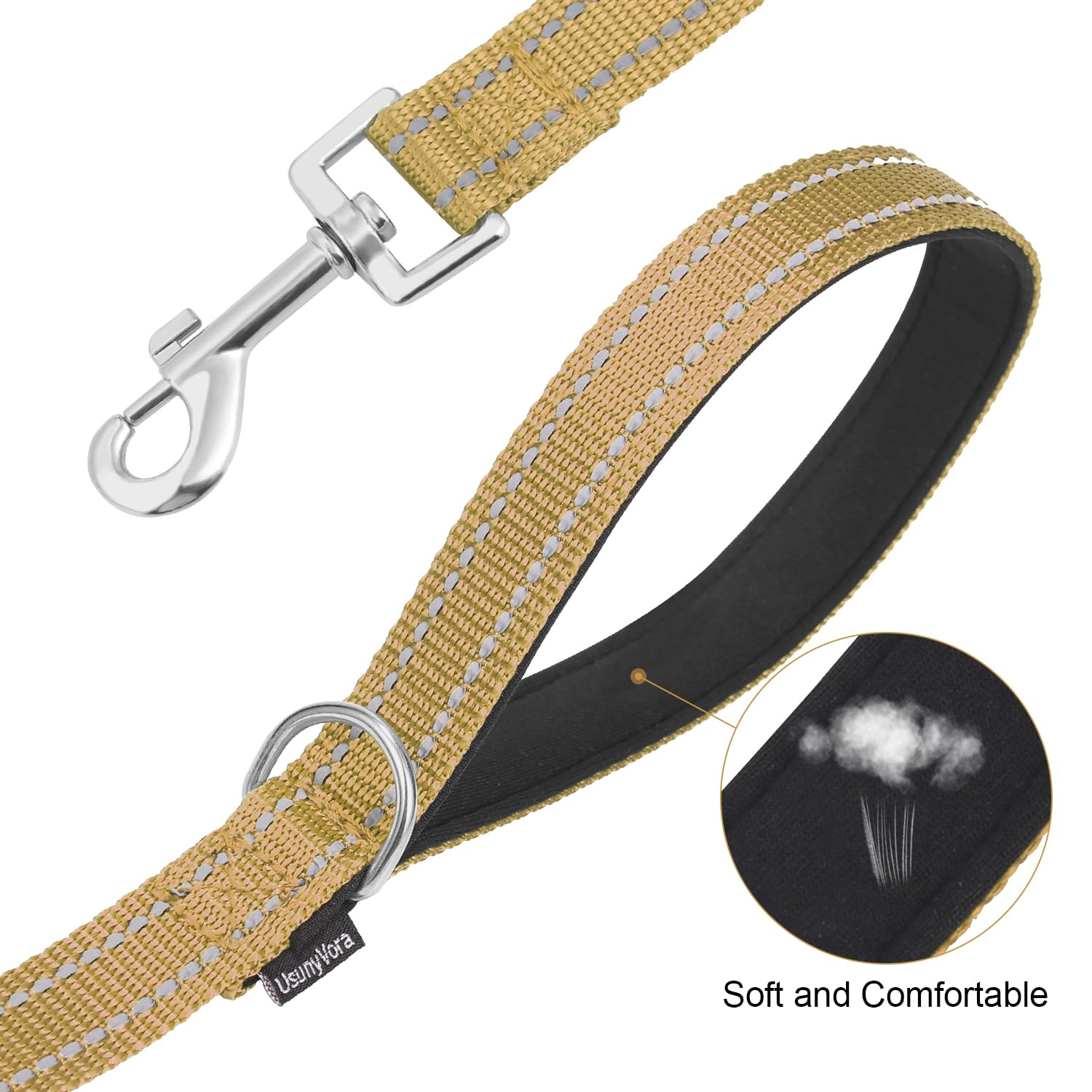 Usunyvora Reflective Nylon Dog Leash For Walking,Strong Dog Leash With Padded Handle For Small And Medium Dogs,4 Ft,Camel