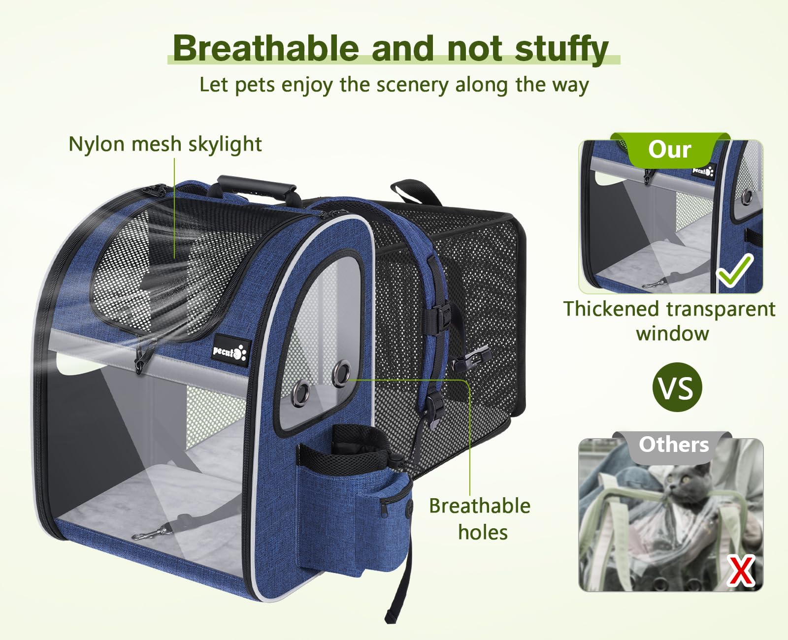 Pecute Pet Carrier Backpack, Cat Backpack Carrier, Expandable with Breathable Mesh for Small Dogs Cats Puppies, Dog Backpack Car