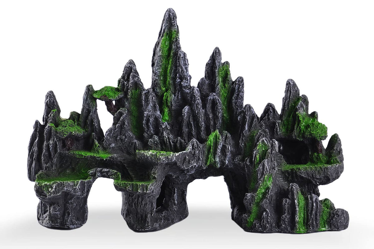 Ibwell Aquarium Ornament Rock Cave Landscape, Artificial Mountain Hill View Stone With Moss, Fish Tank Decoration