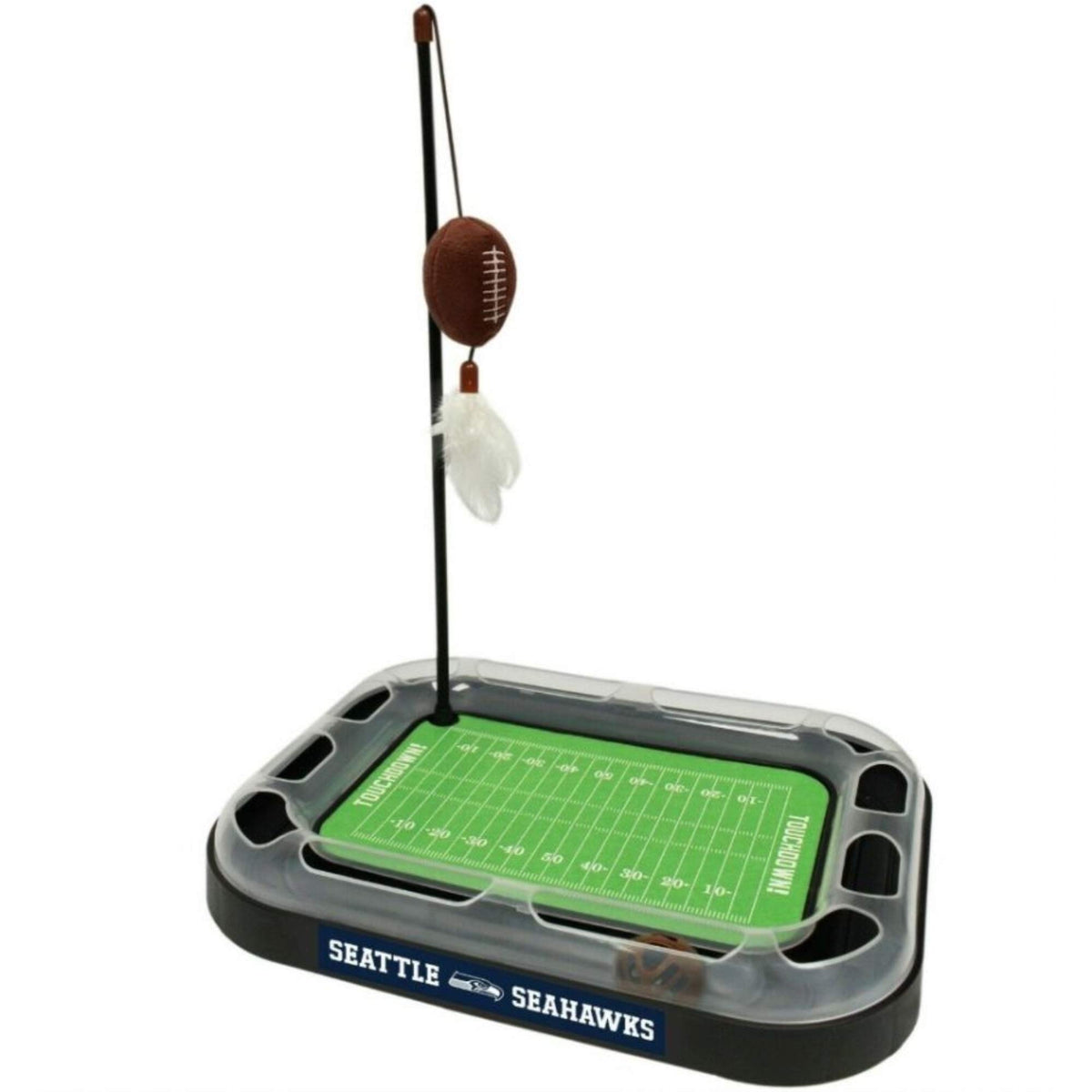 Pets First Cat Track Toy Pets First Seattle Seahawks Football Field Cat Scratcher Toy With Catnip Filled Plush Toy. Feather Cat Toy Hanging. Jingle Bell Interactive Ball Cat Chasing 5-In-1 Kitty Toy