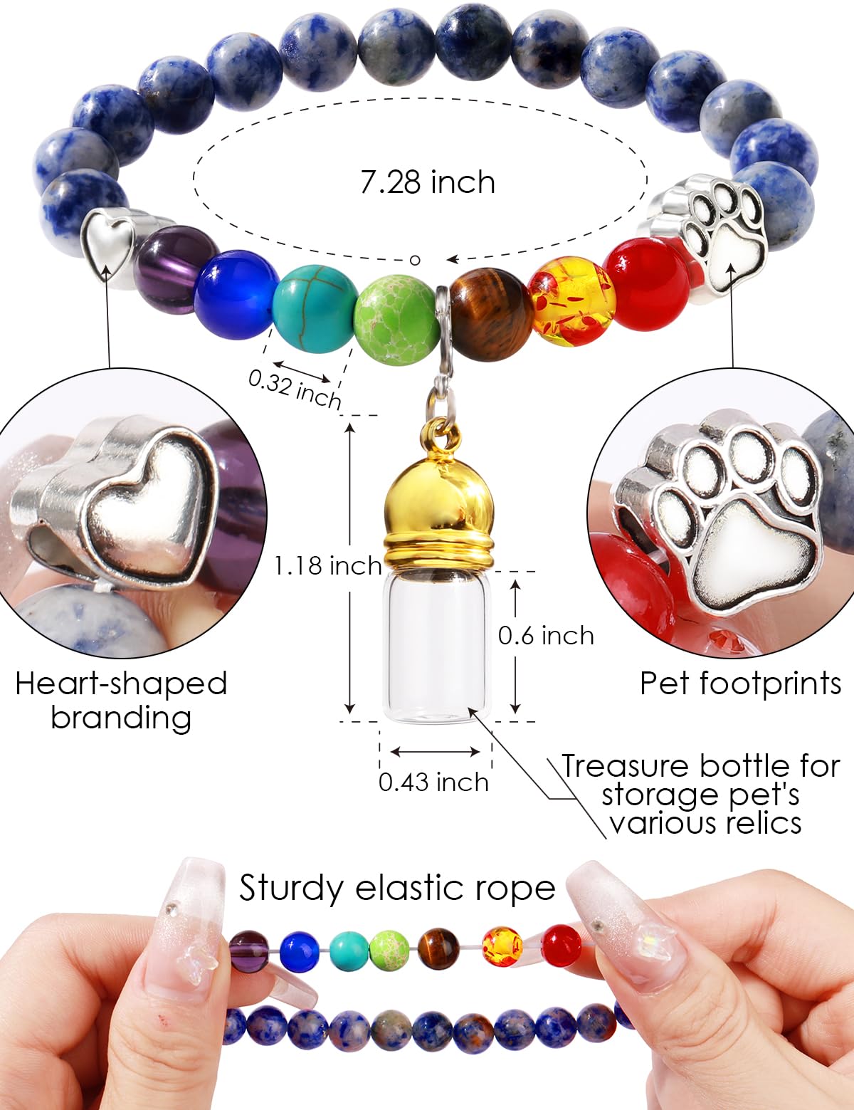 Chunlongfour Pet Memorial Gift For Loss Of Dogs Cat, Rainbow Bridge Glass Jar Bracelet, Cylinder Cat Dog Urn For Pet Ashes Crema