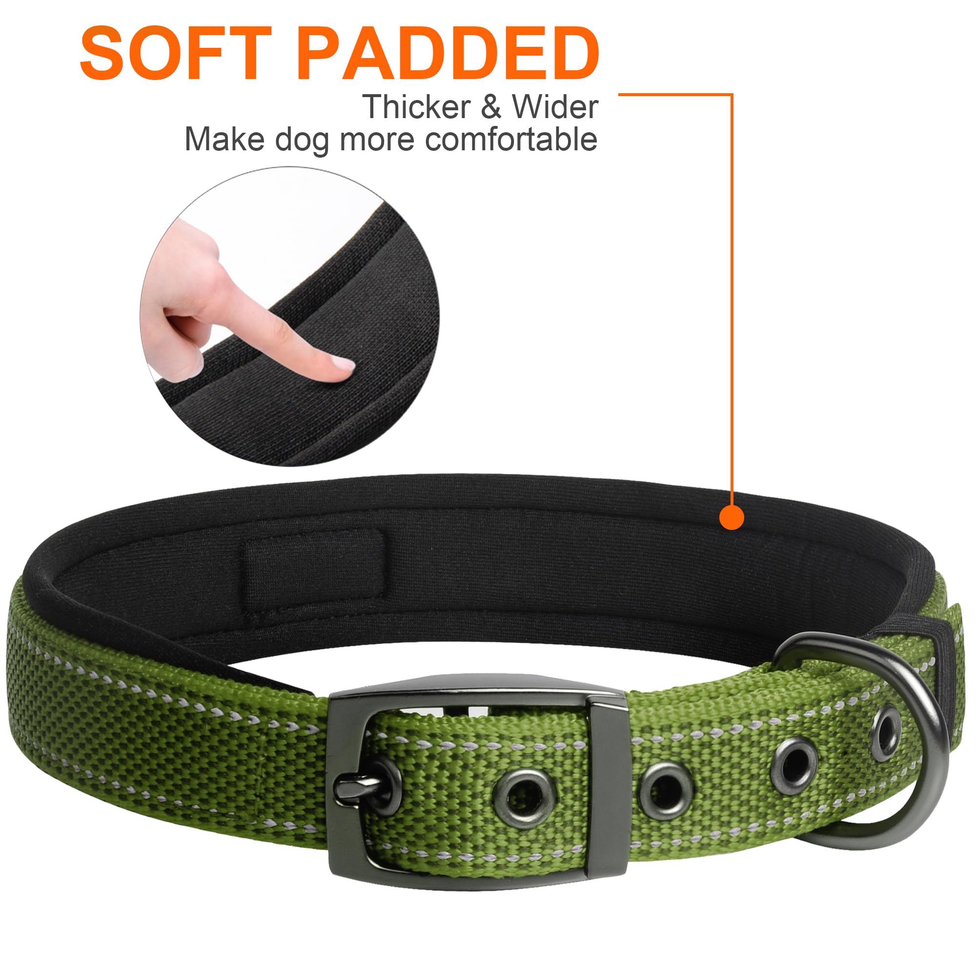 Fida Heavy Duty Dog Collar For Medium Dogs, Ultra Comfortable Soft Neoprene Padded, Adjustable Reflective Nylon Pet Collar With