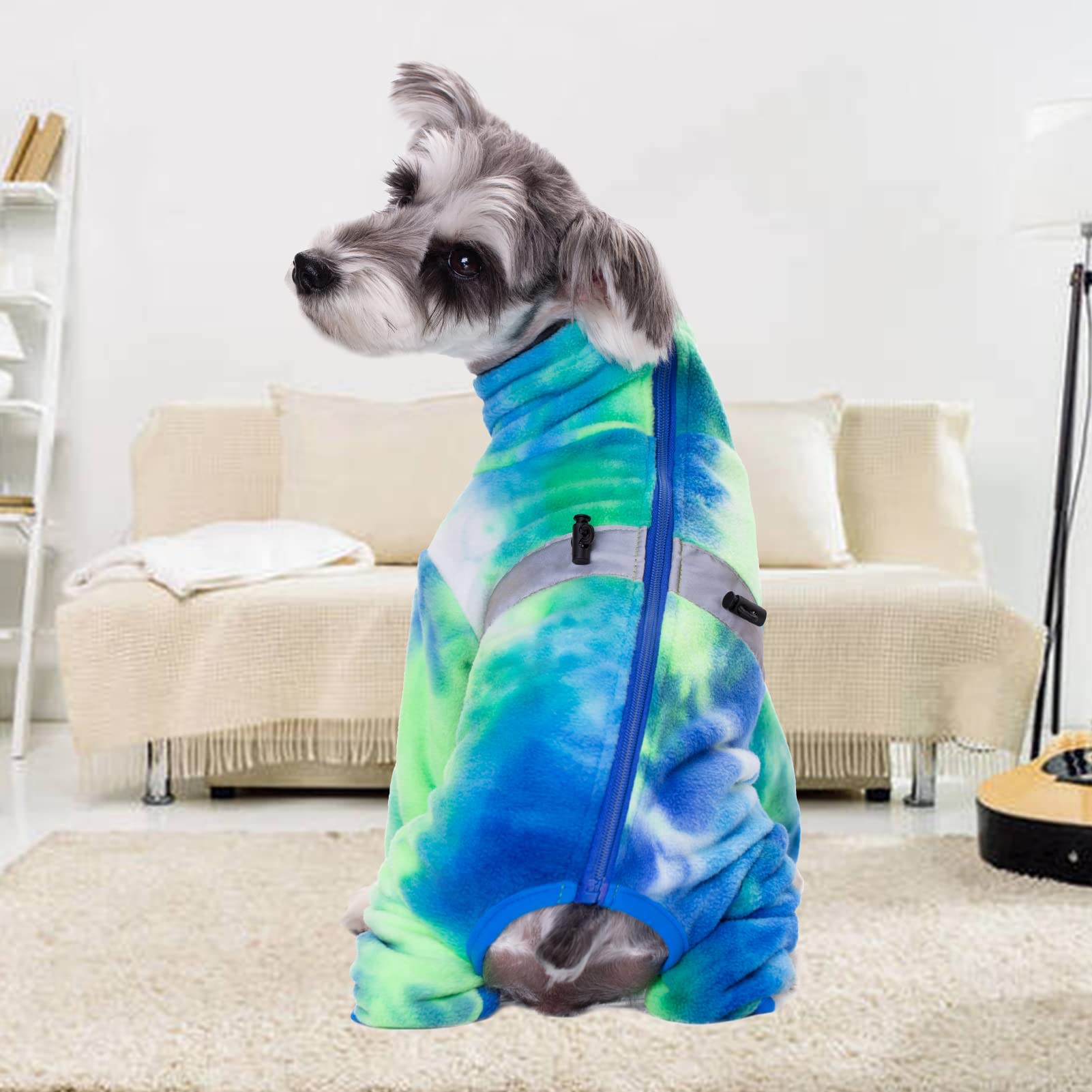 Aitoli Dog Coat, Tie Dye - Blue Polar Fleece Jumpsuit For Small Medium Dogs, Winter Jacket, Reflective Onesies, Full Body Vest,