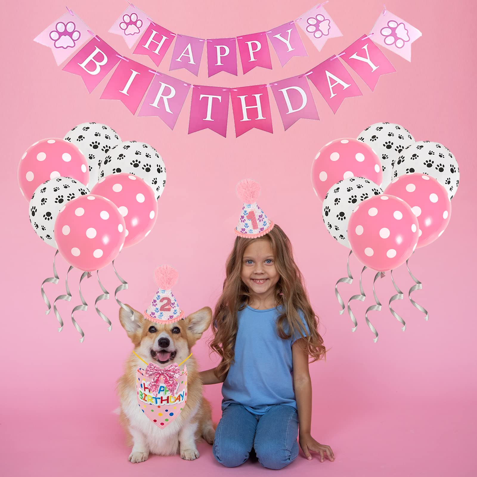 Dog Birthday Party Supplies - Bandana Hat, Red Bowtie, Tutu Skirt for Girl Dog Decorations