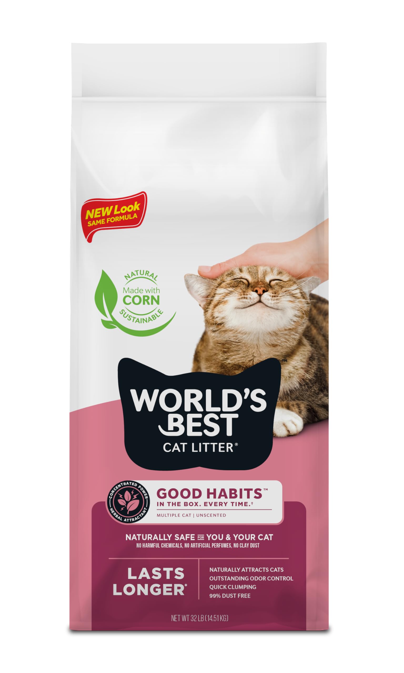 World'S Best Cat Litter Good Habits Cat Attract Litter | Natural Plant-Based Attractant | Multicat Flushable Corn Litter | Unsce