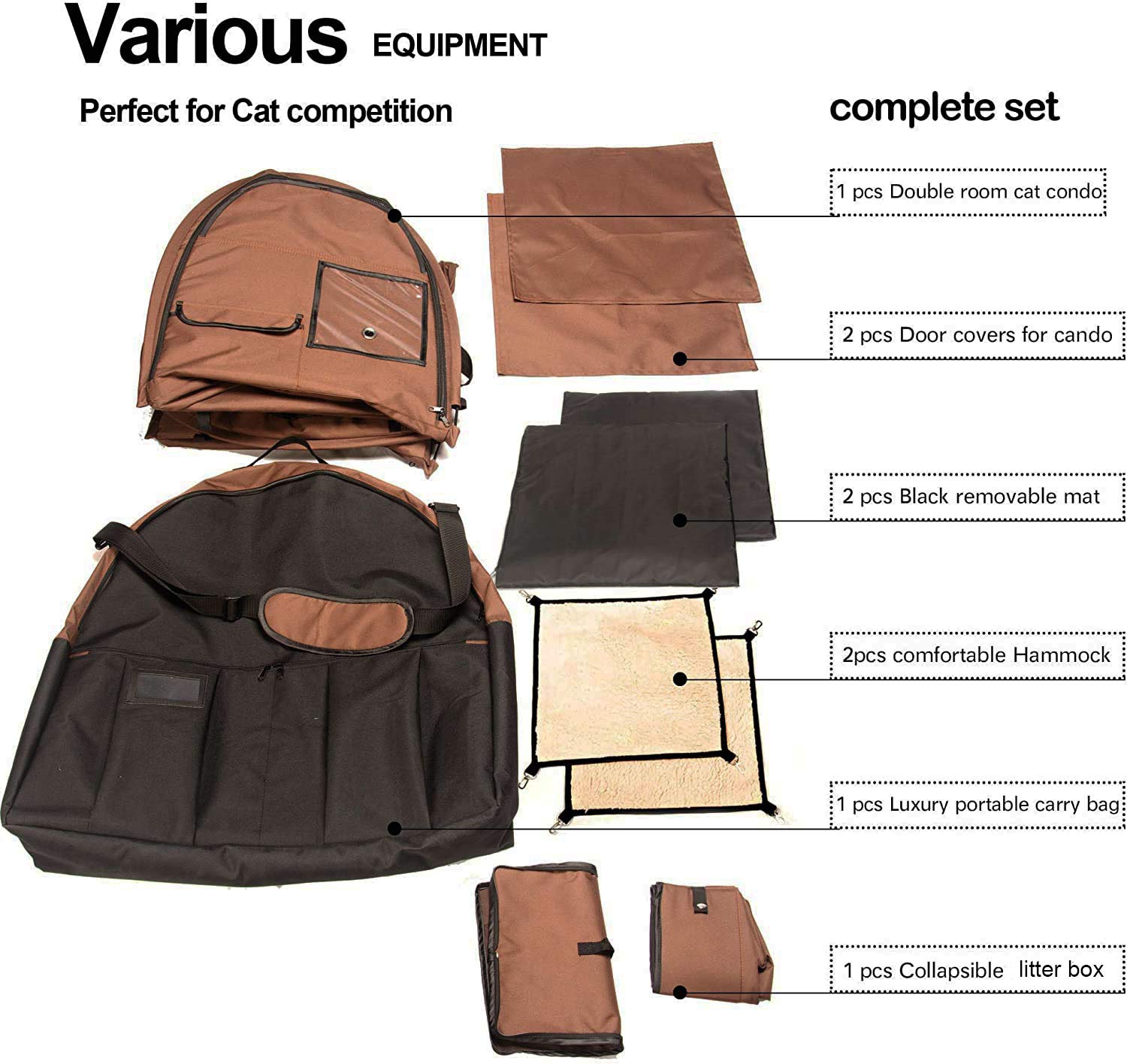 Mispace Portable Twin Compartment Show House Cat Cage/Condo - Easy To Fold & Carry Kennel - Comfy Puppy Home & Dog Travel Crate