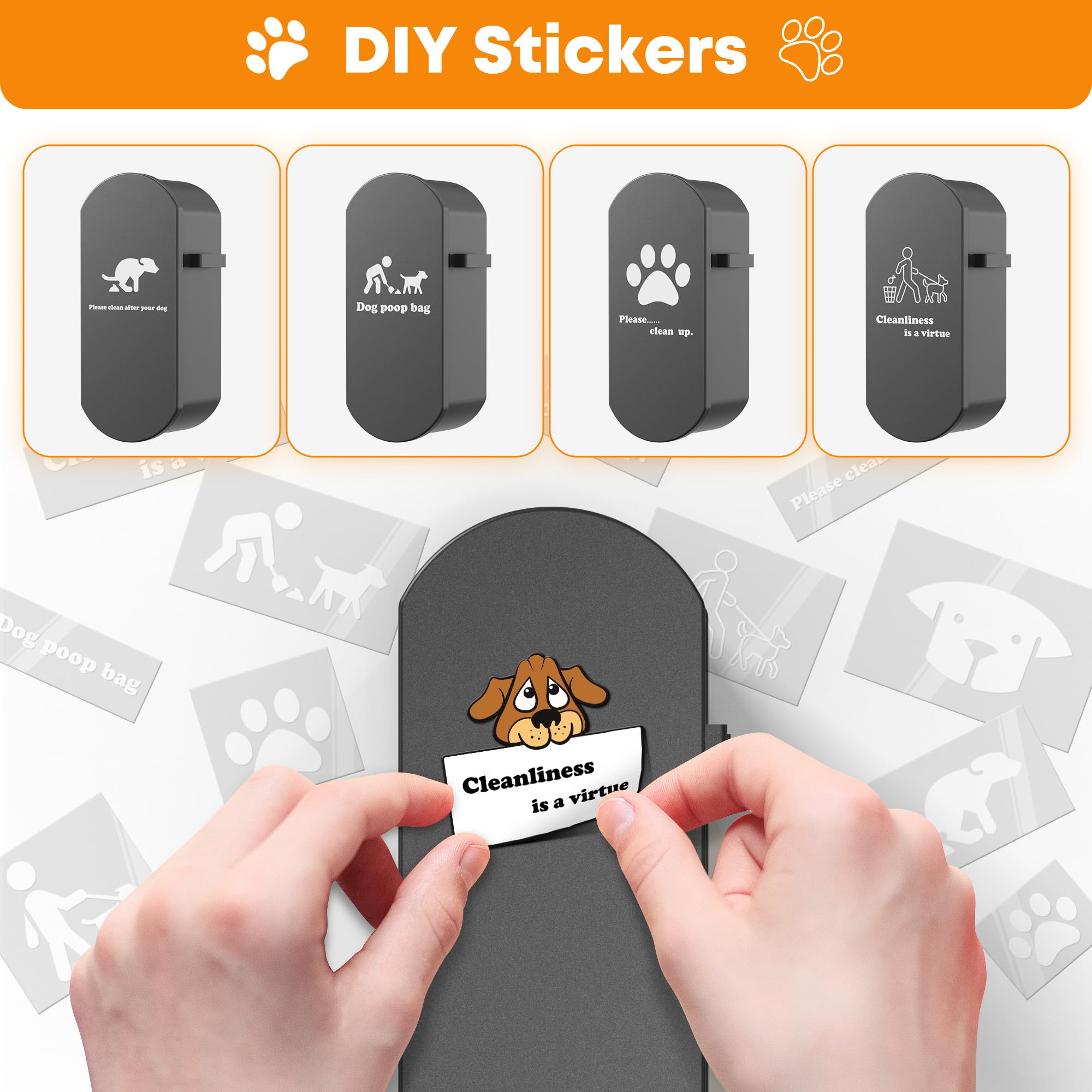 Dog Poop Bag Dispenser Wall Mount With 2Pcs Holders And 8 Rolls Of Waste Bag,Magnetic Door Closure,Metal, Corrosion-Resistant,Hi