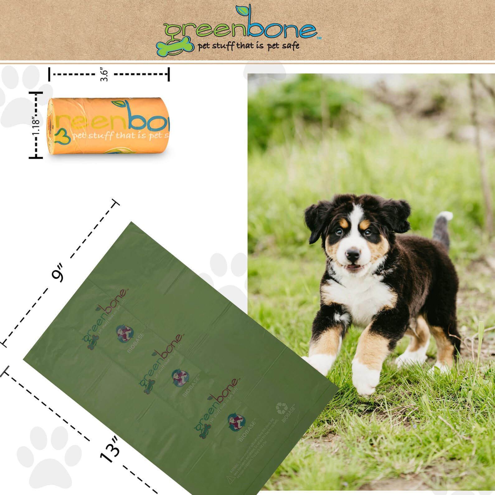 Greenbone Biobase Pet Poop Bags - 12 Rolls, 144 Bags - 13 Inch X 9 Inch