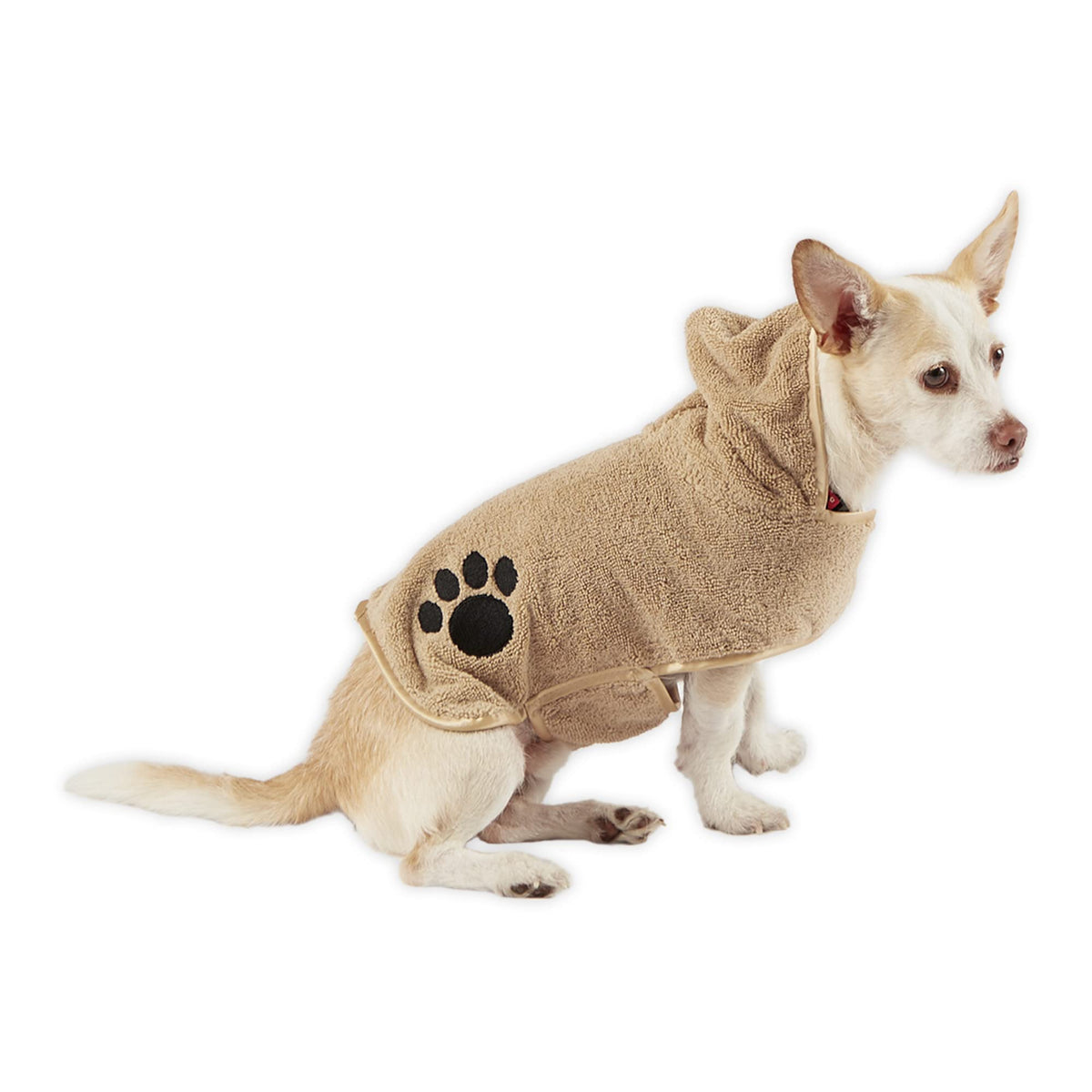 Bone Dry Pet Robe Collection, Embroidered Absorbent Microfiber Bath Robe With Adjustable Closure, For Dogs & Cats, X-Small, Taupe