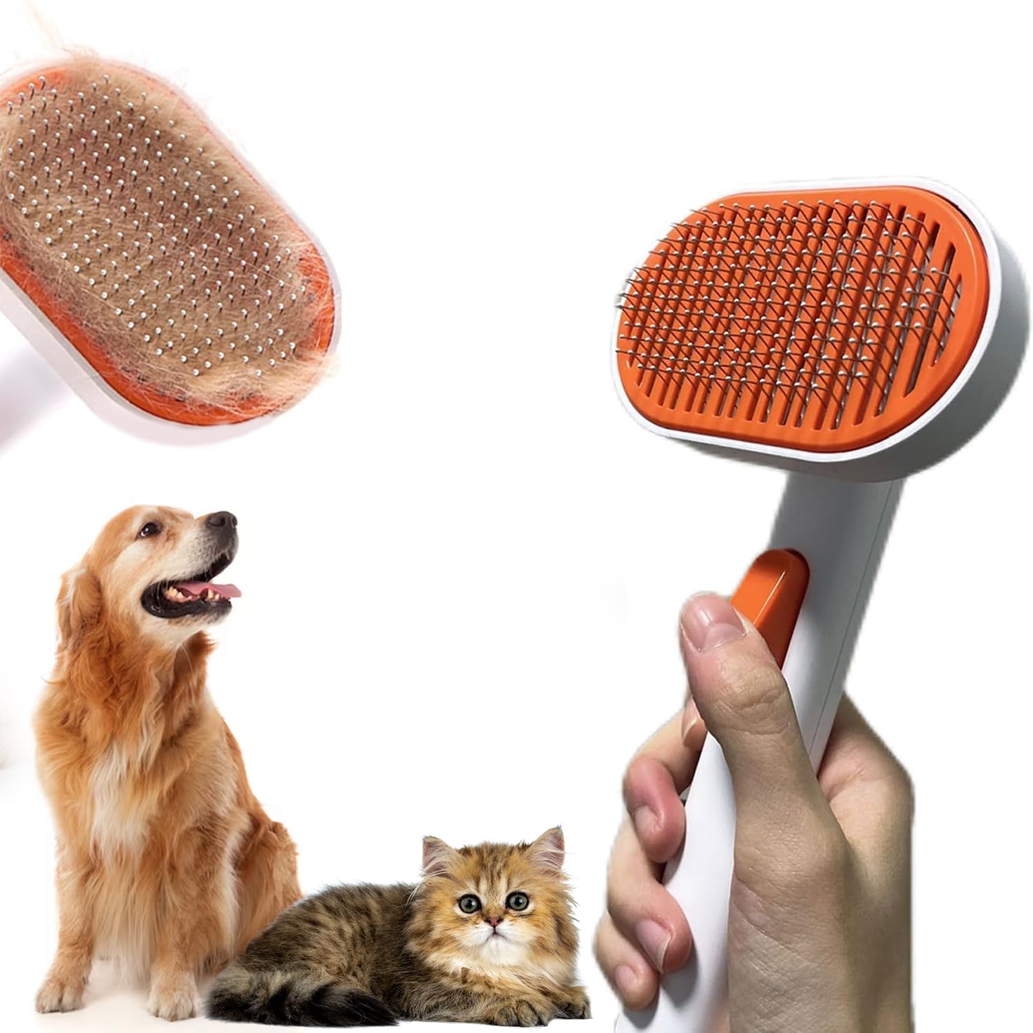 Petbabas Pet Grooming Brush | Cat Deshedding Brush, SelfCleaning Slicker Cat Brushes For Long And Short Hairied Cats Dogs | Kit