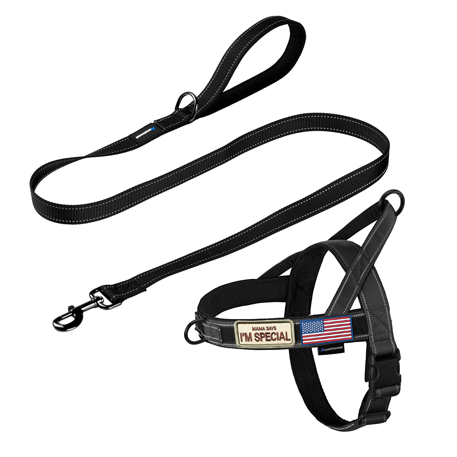 Annchwool No Pull Dog Harness with Padded Handle+5 Ft Leash,Reflective Strip Escape Proof and Quick Fit to Adjust Dog Harness,Ea