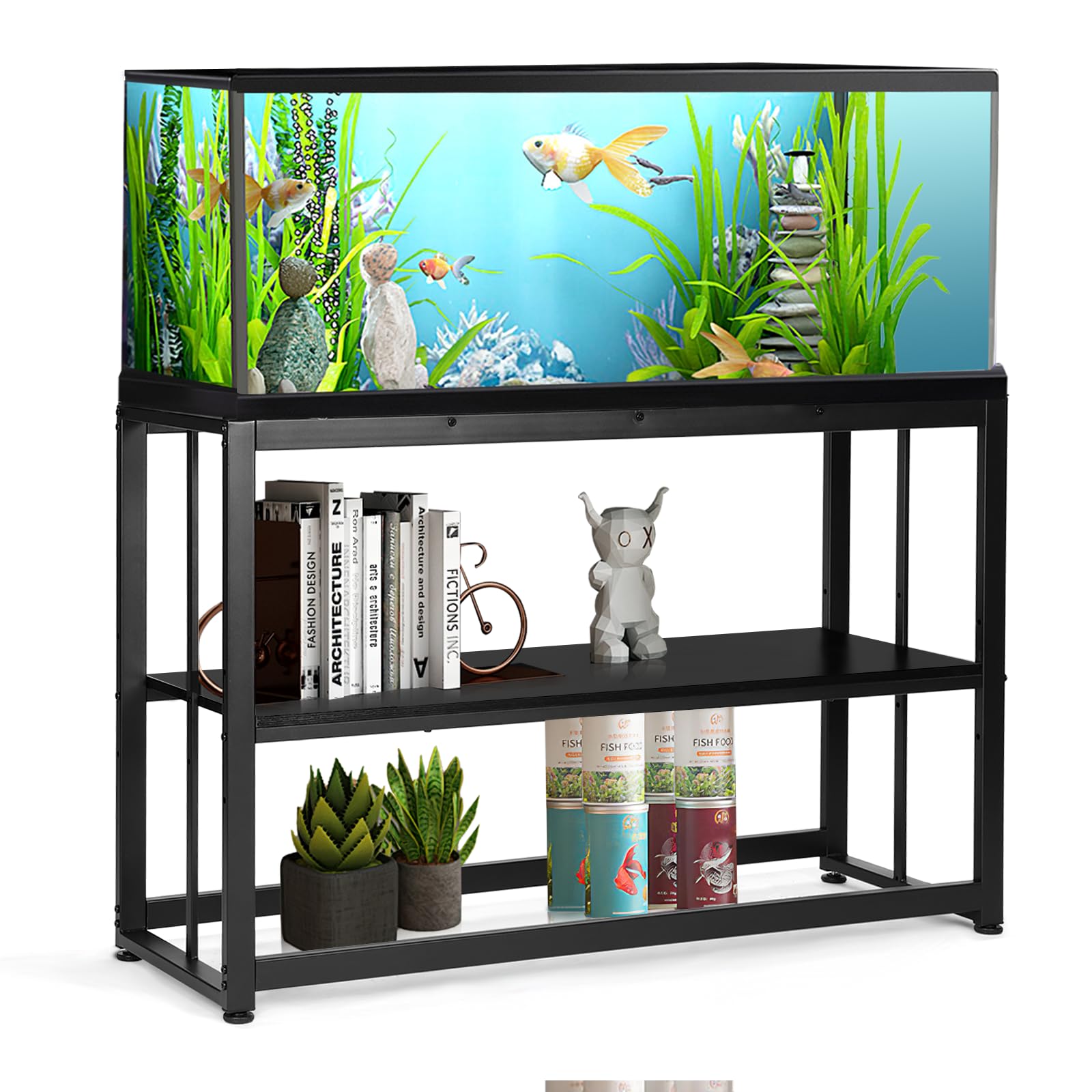 VOWNER 55-75 Gallon Fish Tank Stand - Metal Aquarium Stand, 48.4 x 14.9 x 29.5 Heavy Duty Reptile Tank Stand, Adjustable 2-Tier 