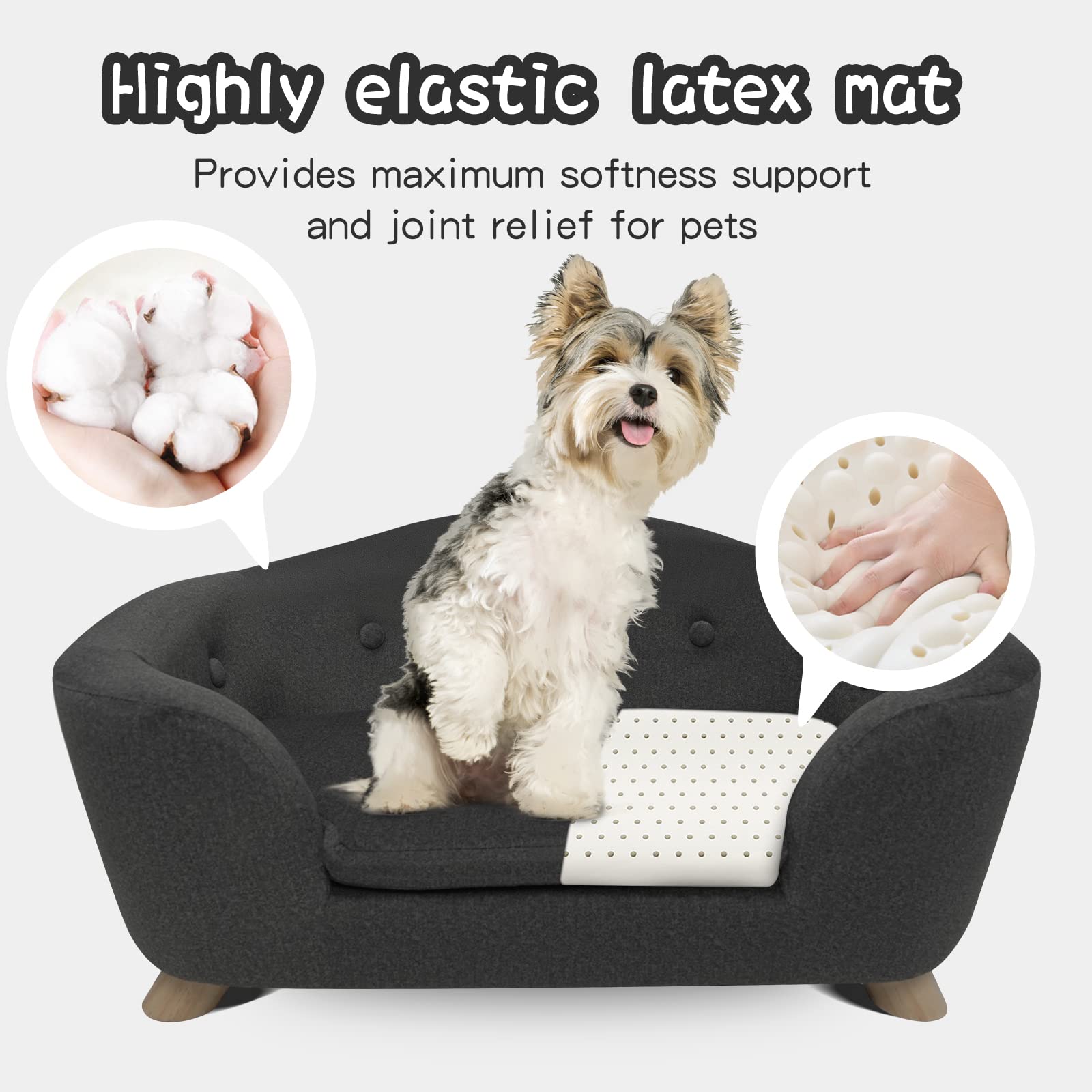 Shavi Pet Sofa Dog Couch For Small Pet Dog And Cats, Low Back Lounging Bed With Velvet Modern Cat Couch Easy-To-Clean(Deep Grey)